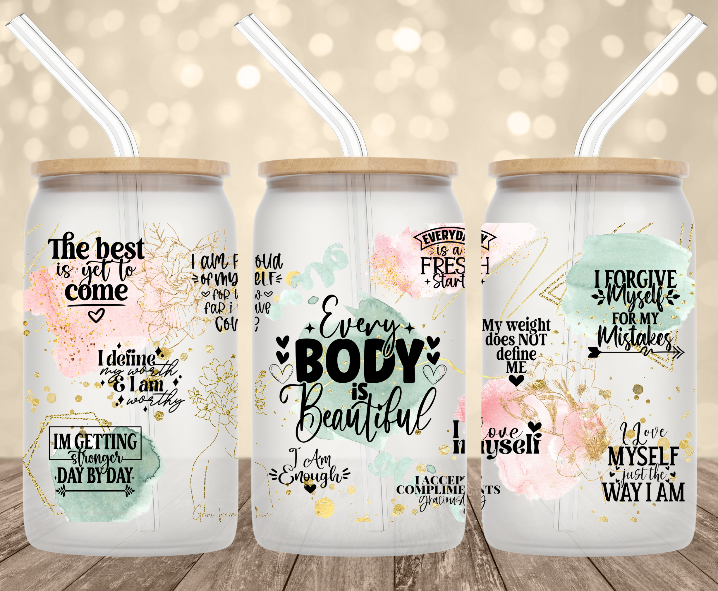 EveryBODY is Beautiful UV Transfer for 16 oz Glass Can Tumblers