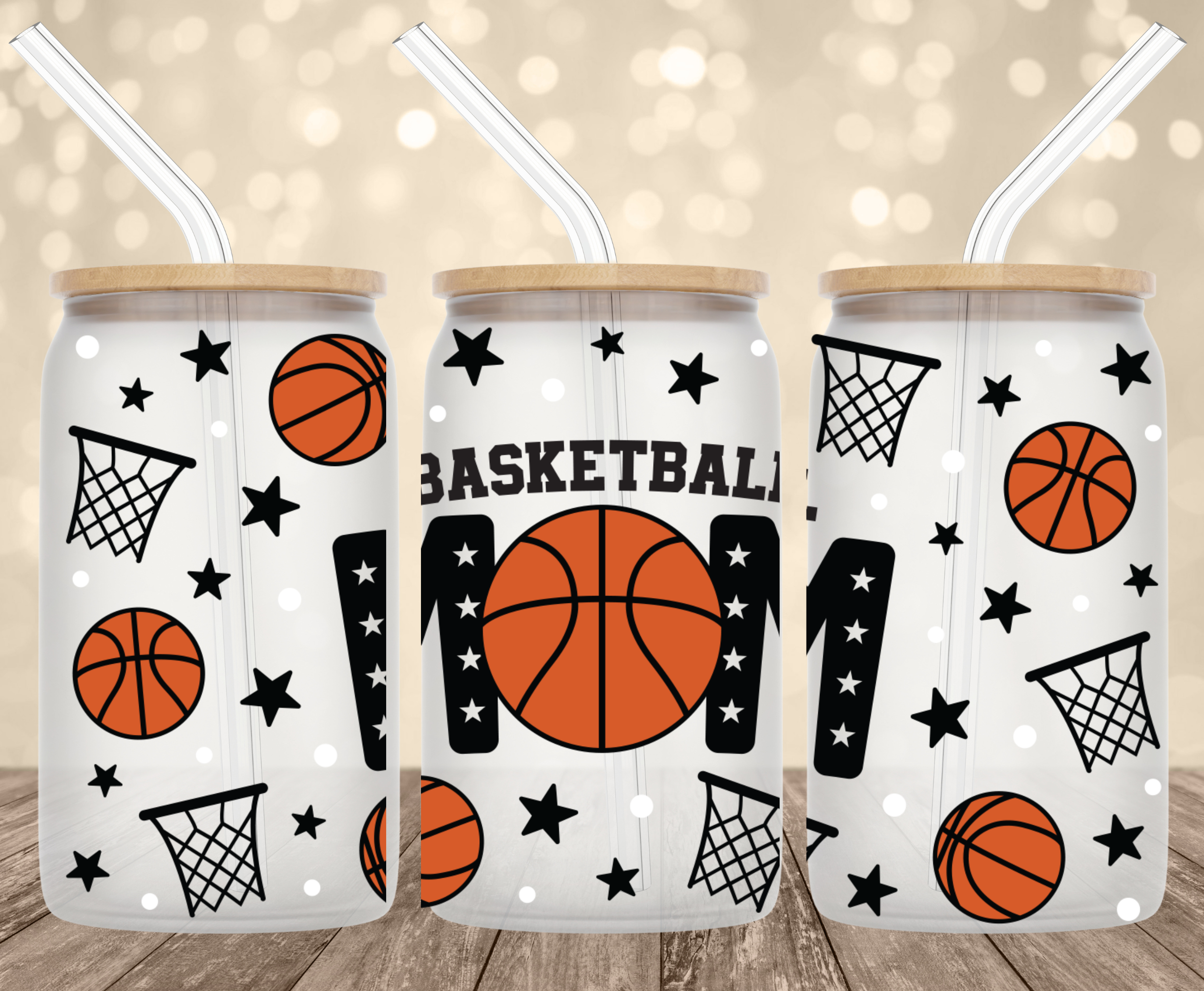 Sports Mom UV Transfer for 16 oz Glass Can Tumblers Sport: Basketball