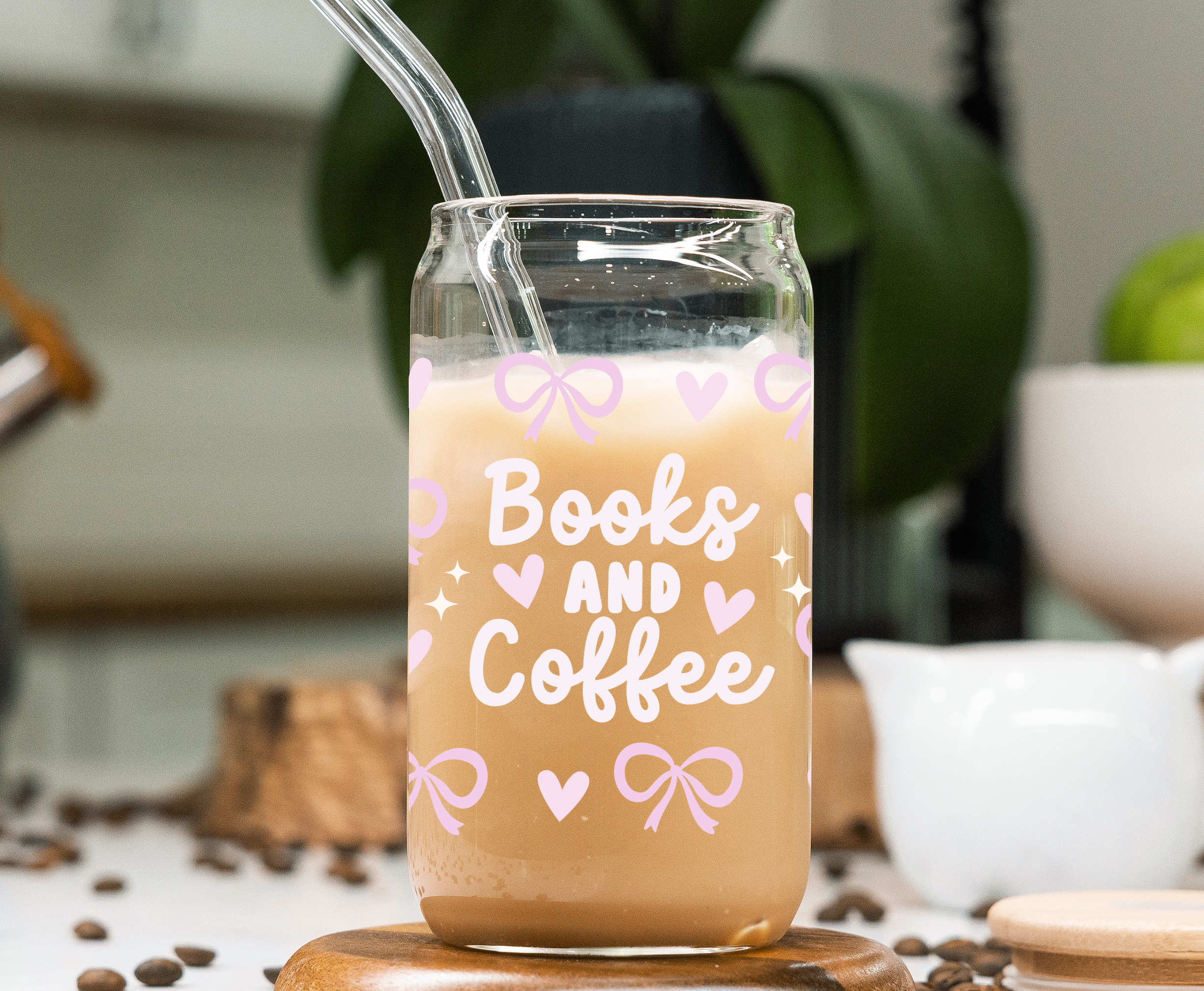 Books and Coffee UV Transfer for 16 oz Glass Can Tumblers