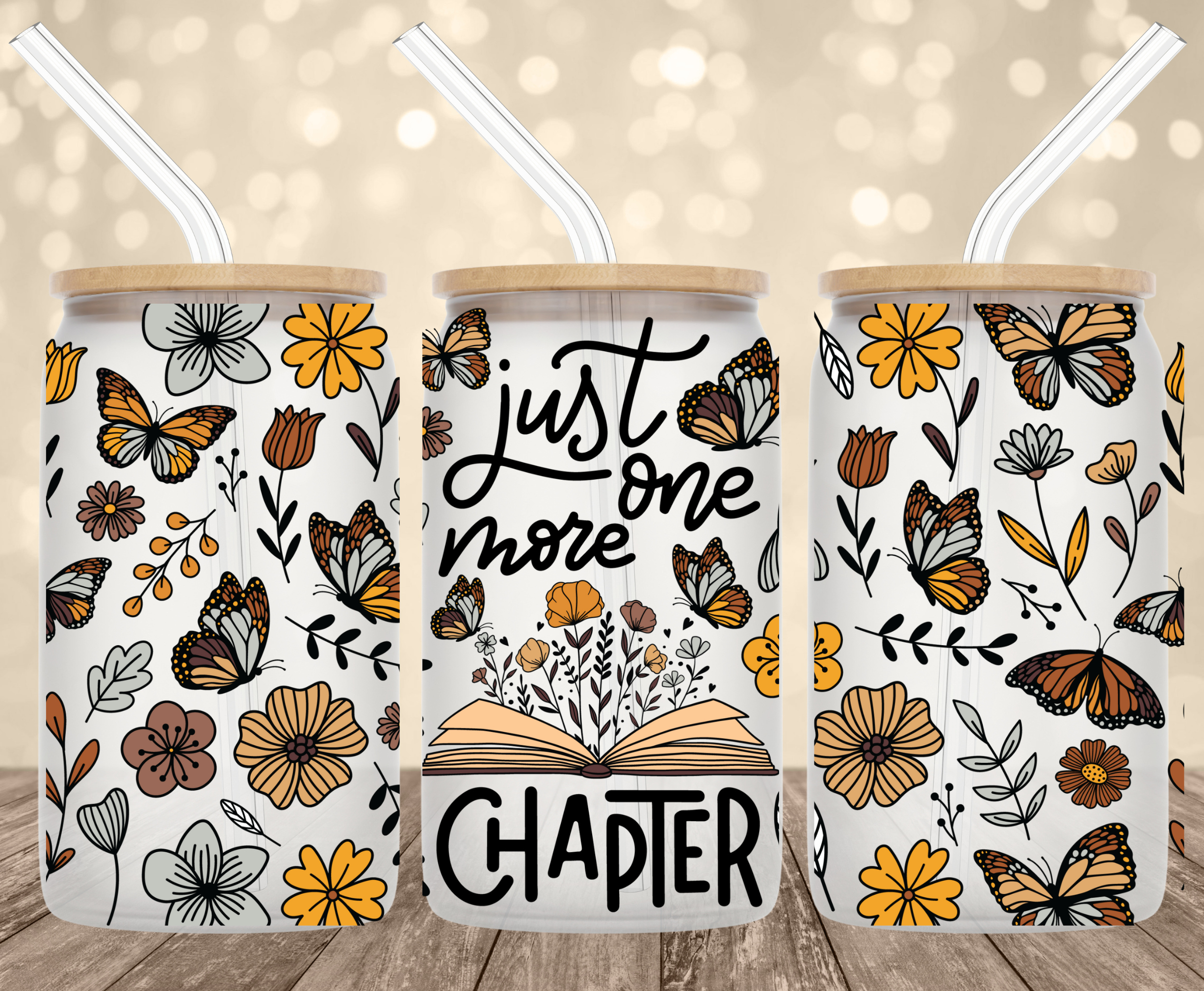 Just one More Chapter UV Transfer for 16 oz Glass Can Tumblers