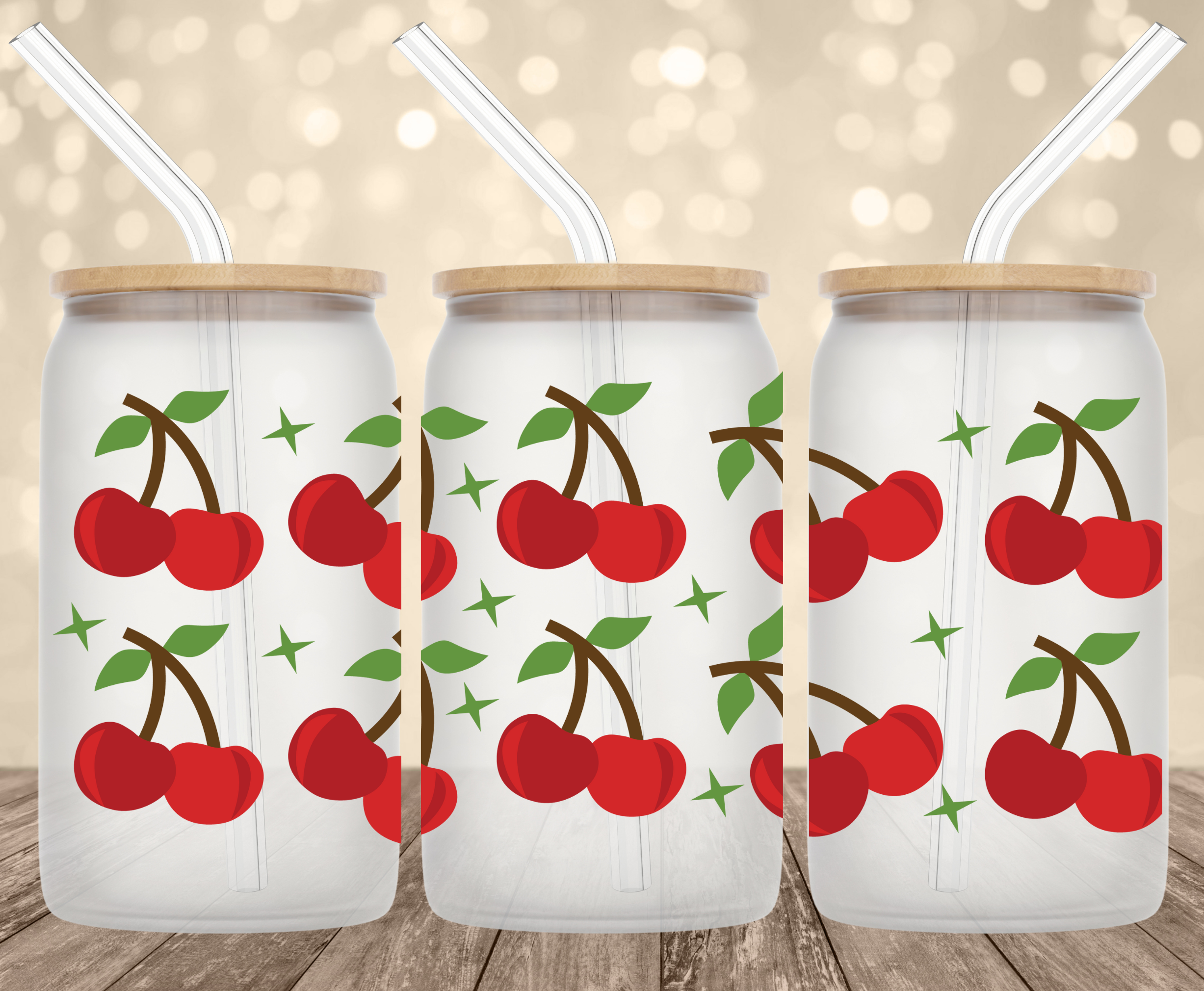 Cherries UV Transfer for 16 oz Glass Can Tumblers