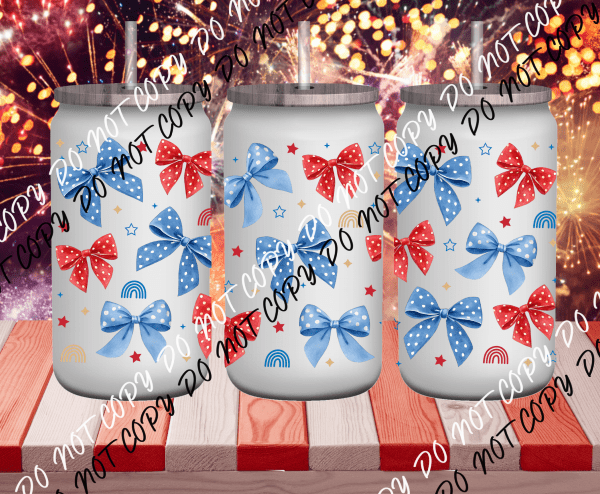 4th of July Bows UV Transfer for 16 oz Glass Can - We Print U Press DTF Transfers