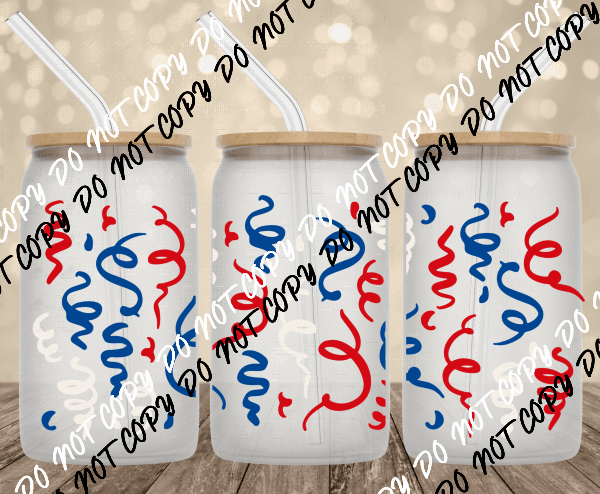 4th Of July Confetti UV Transfer for 16 oz Glass Can - We Print U Press DTF Transfers