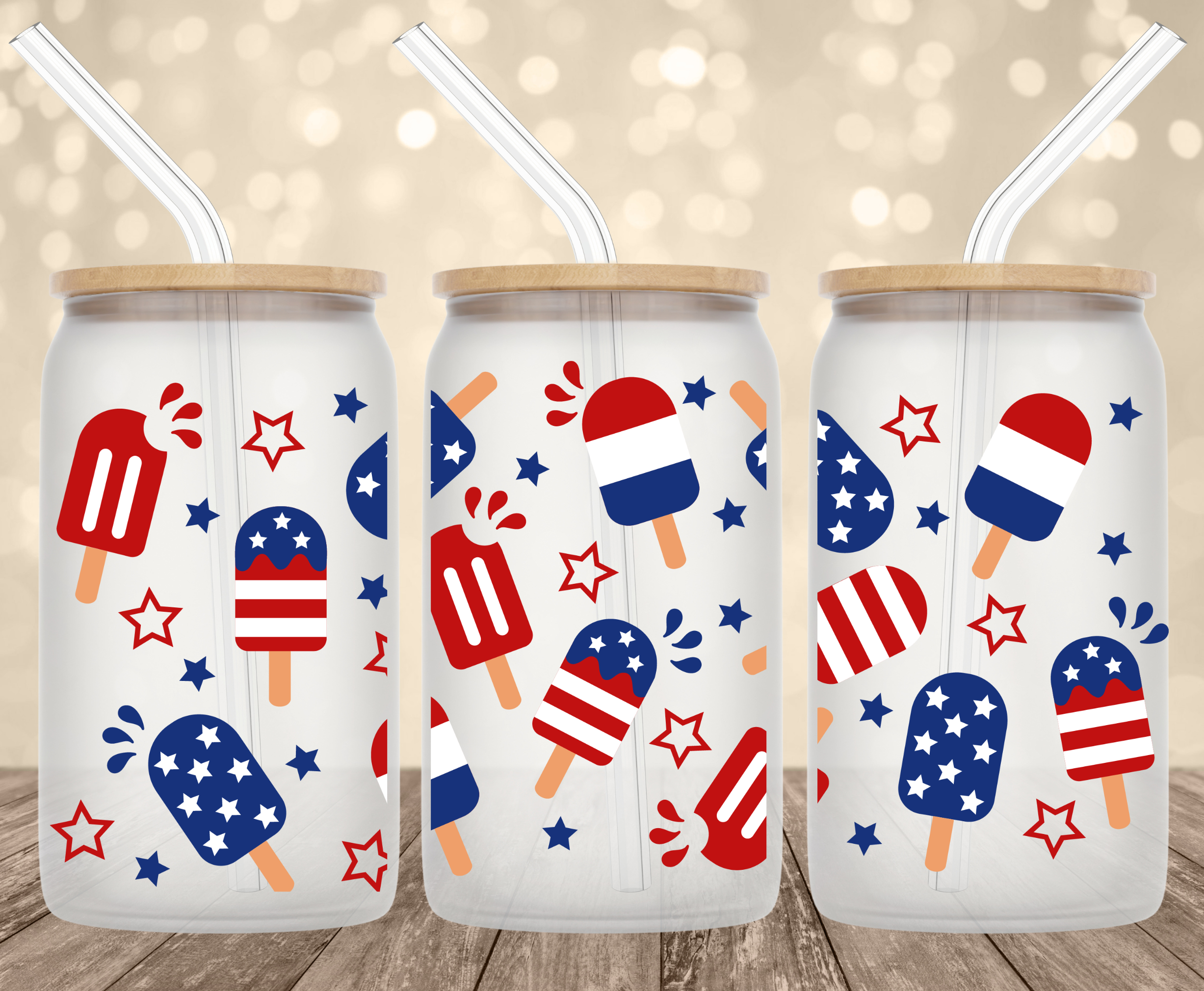 4Th Of July Popsicles 16 Oz Glass Can