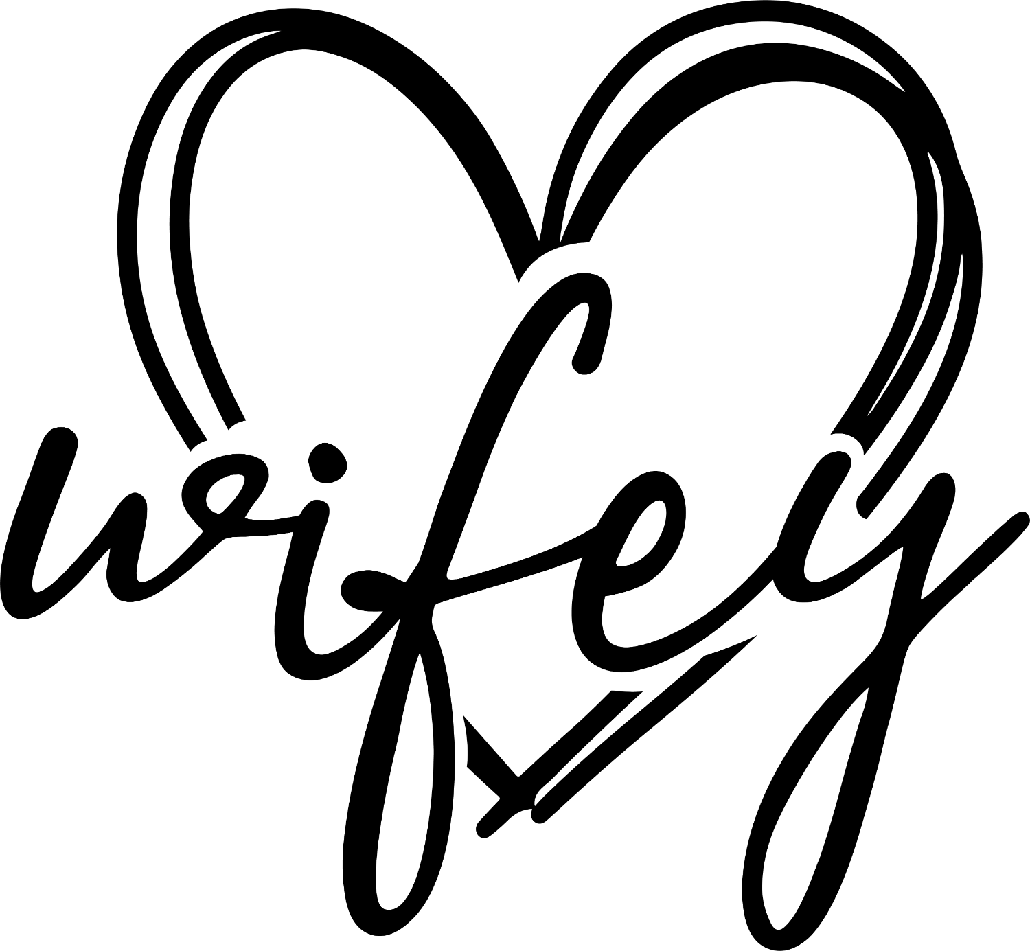 Black line art heart with 'Wifey loved' script text ready to press dtf transfer