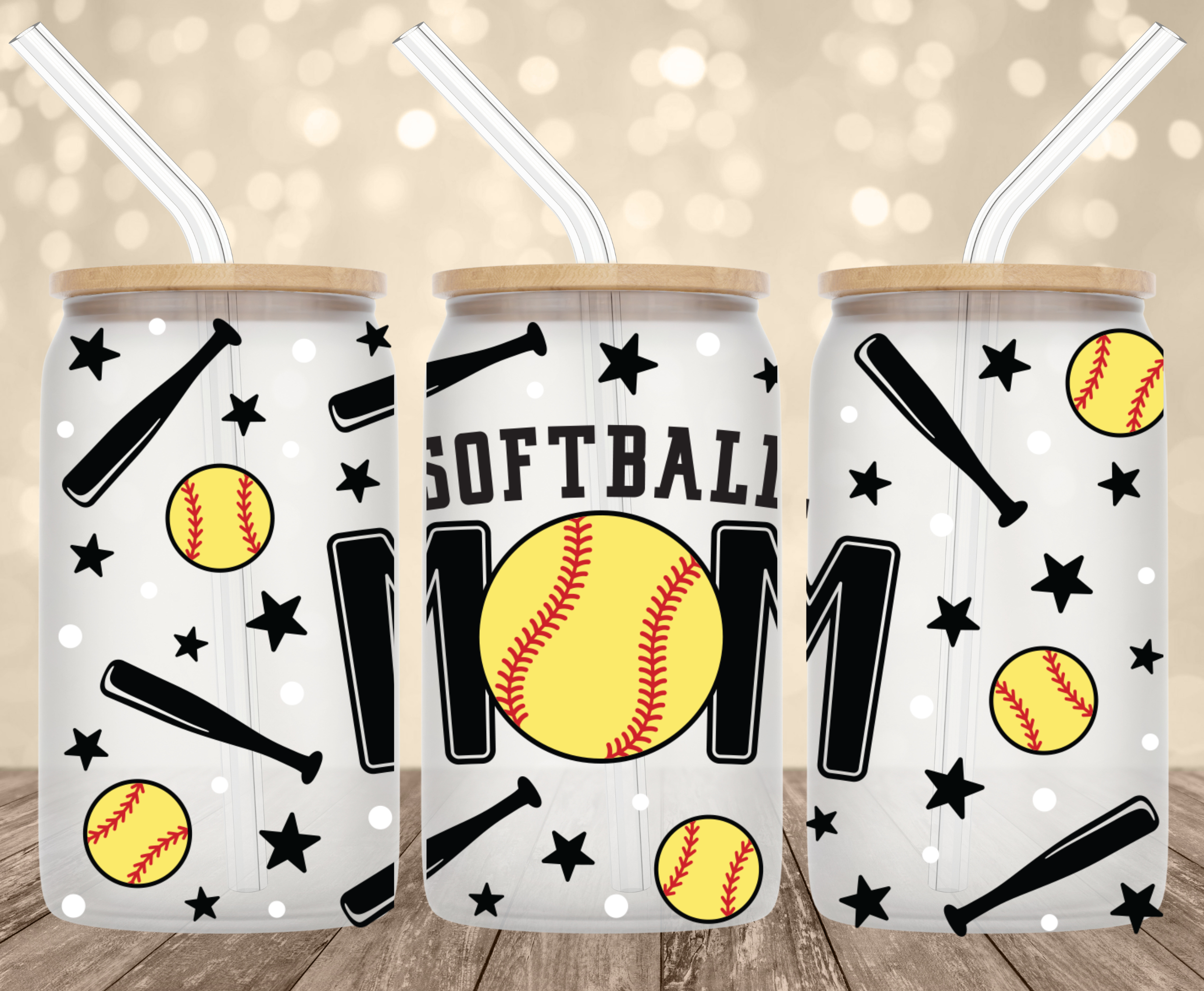 Sports Mom UV Transfer for 16 oz Glass Can Tumblers Sport: Softball