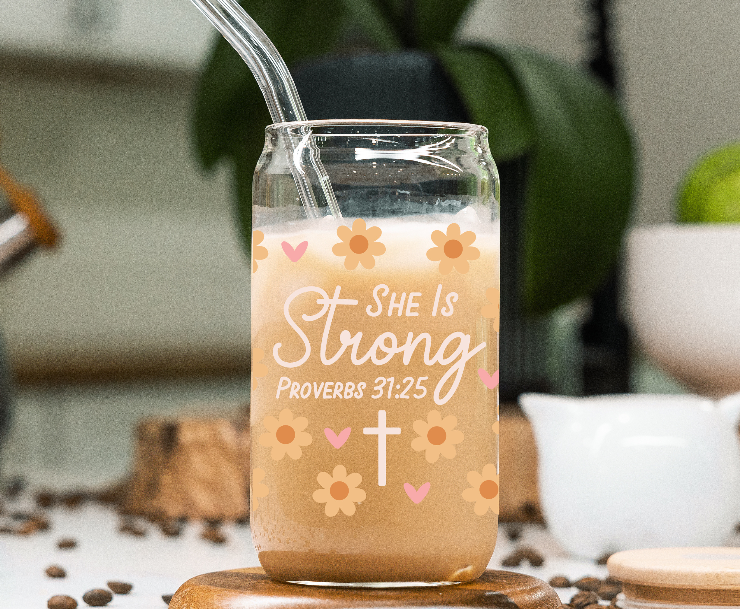 She is Strong UV Transfer for 16 oz Glass Can Tumblers