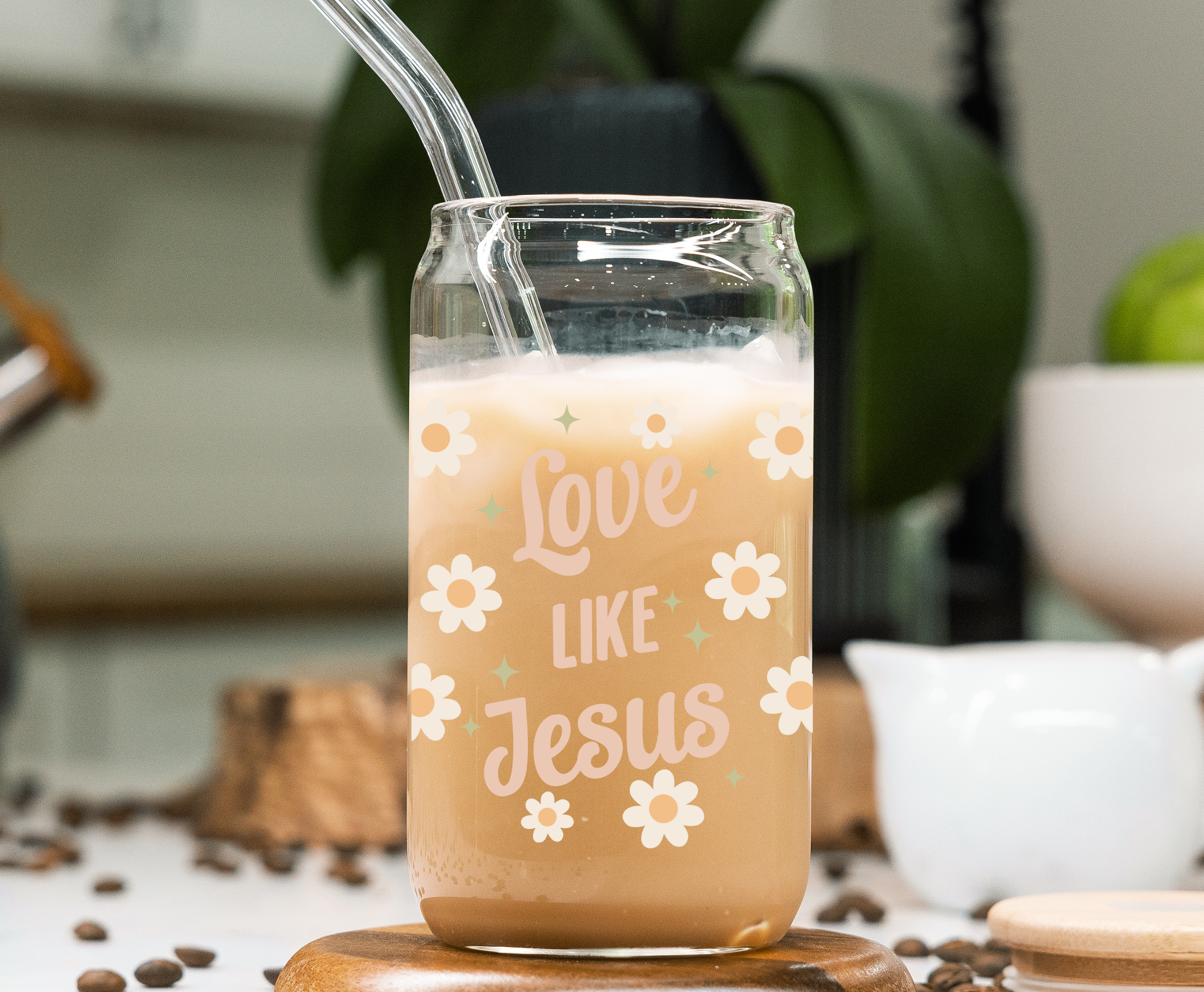 Love Like Jesus Yellow UV Transfer for 16 oz Glass Can Tumblers