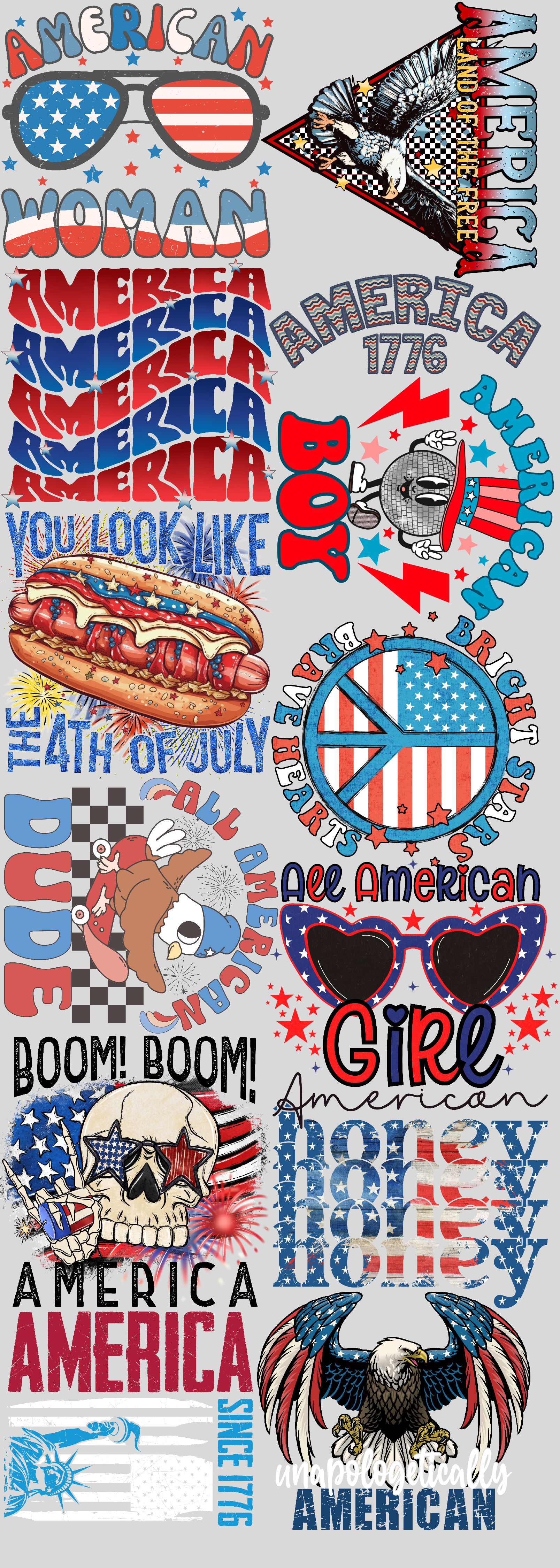 America Premade Bundle 60’ Gang Sheet Dtf Transfers