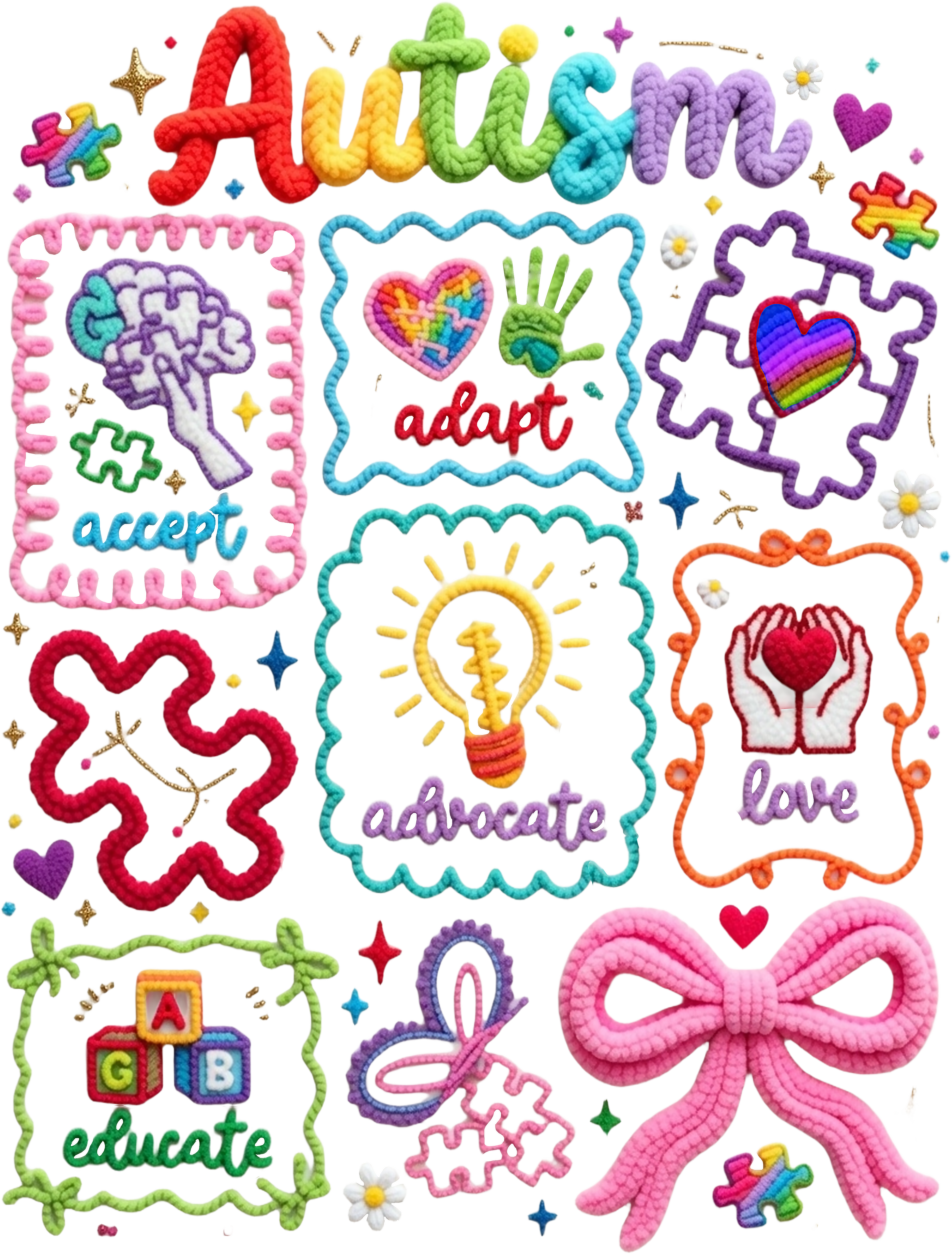 autism awareness multi icon dtf transfer