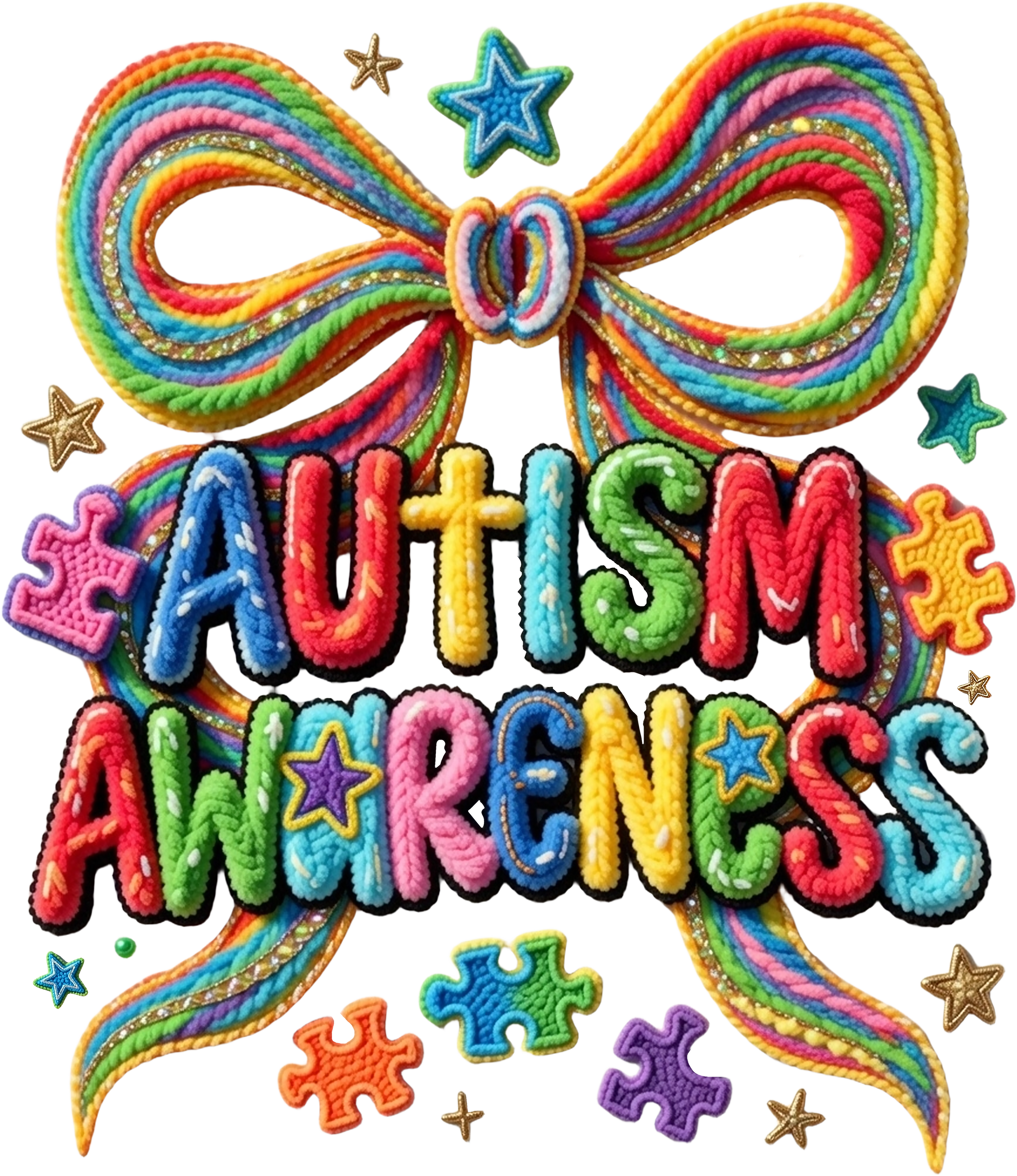 autism awareness rainbow bow dtf transfer