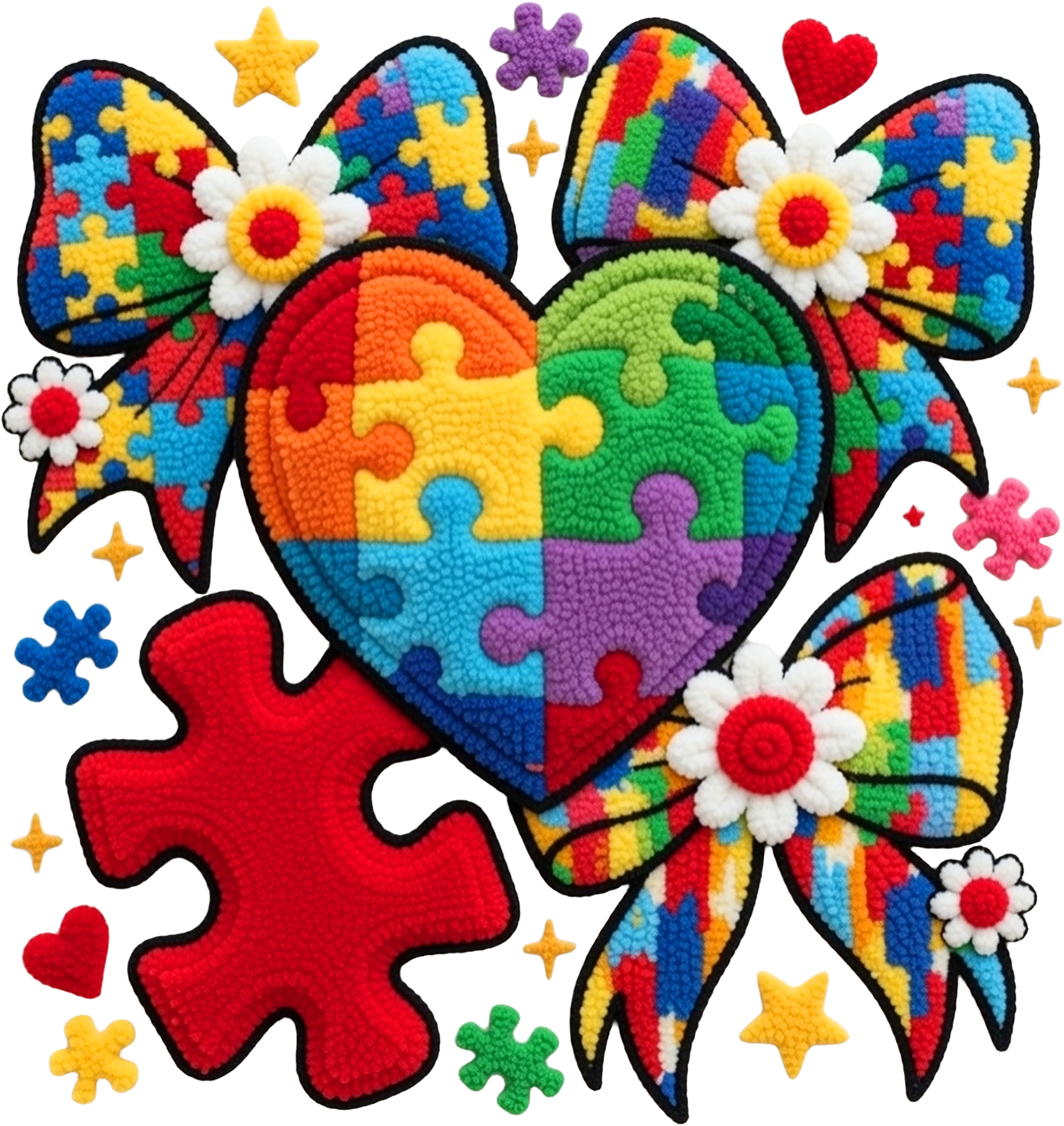 autism puzzle heart bow dtf transfer