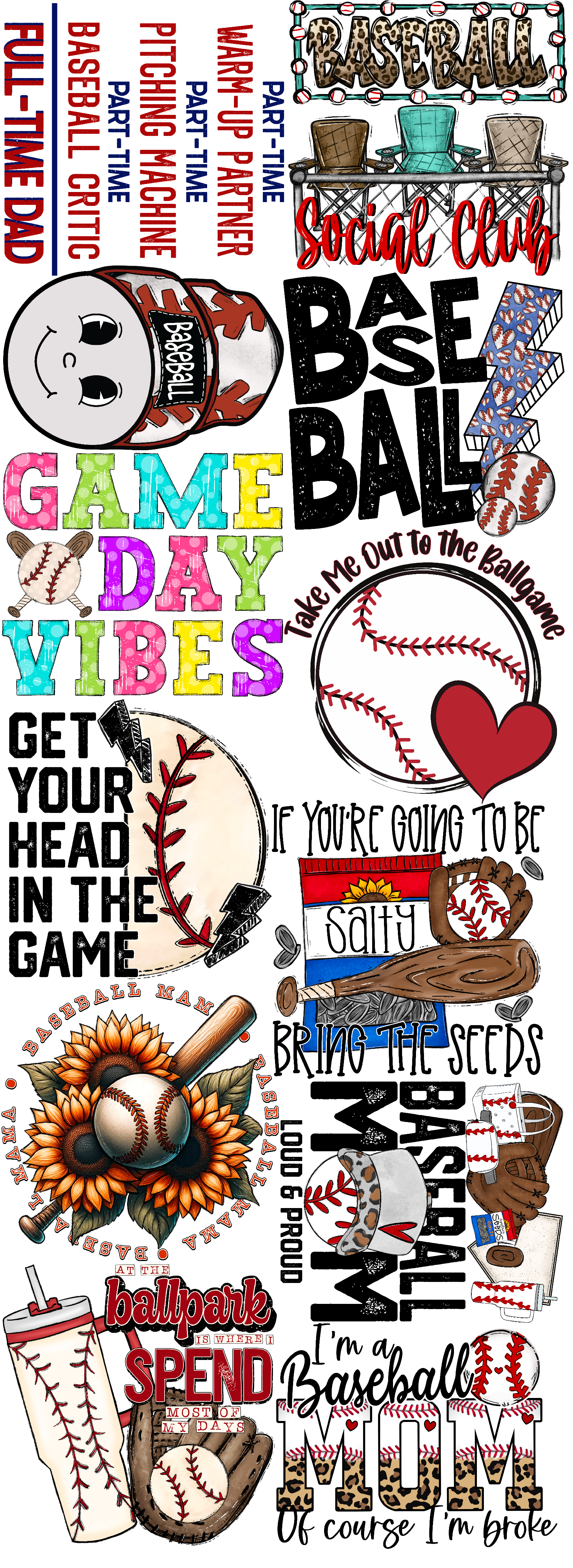 Baseball Premade Bundle 60’ Gang Sheet Dtf Transfers