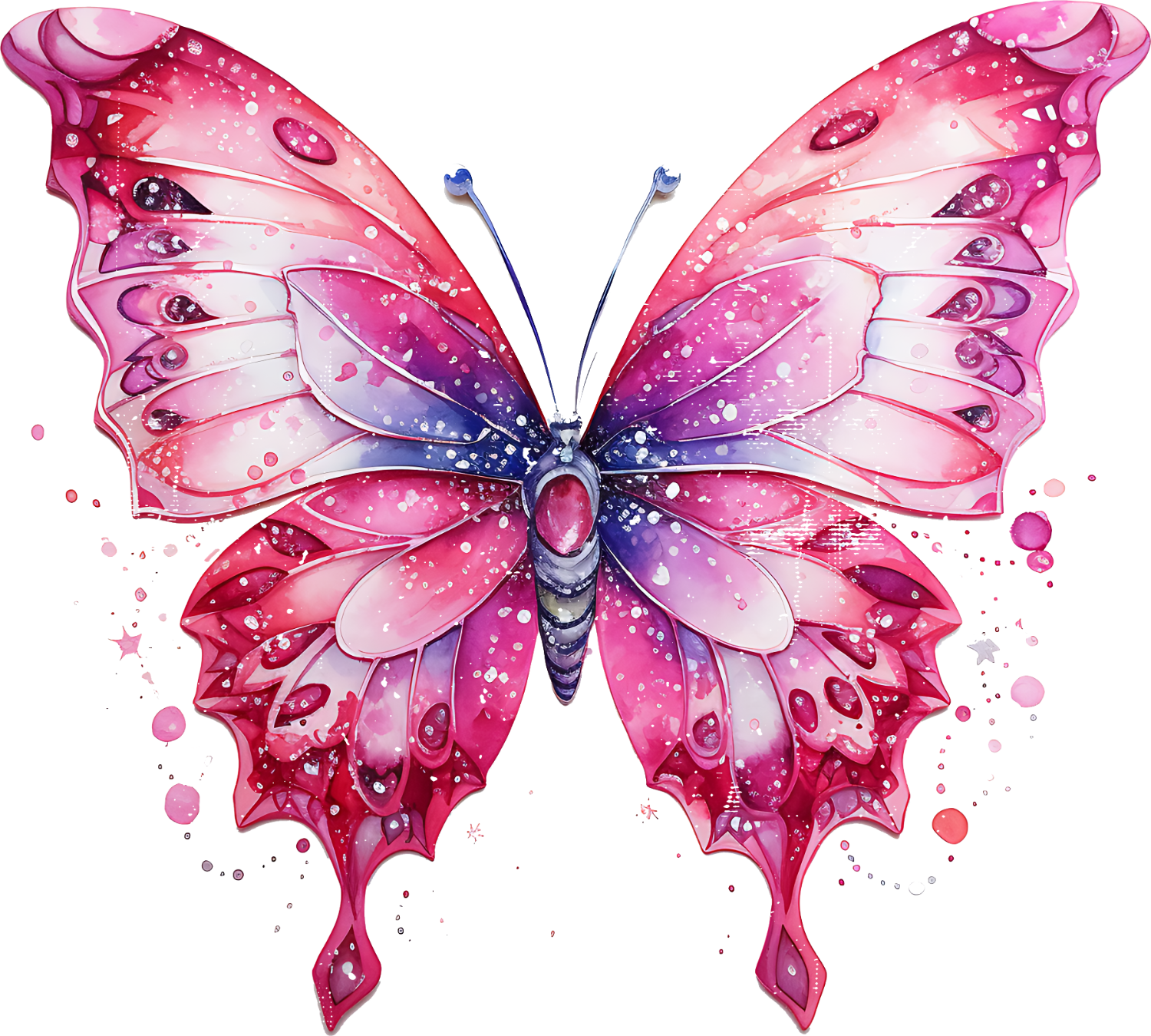 Vibrant pink and purple gradient butterfly with sparkle accents and ready to press dtf transfer design