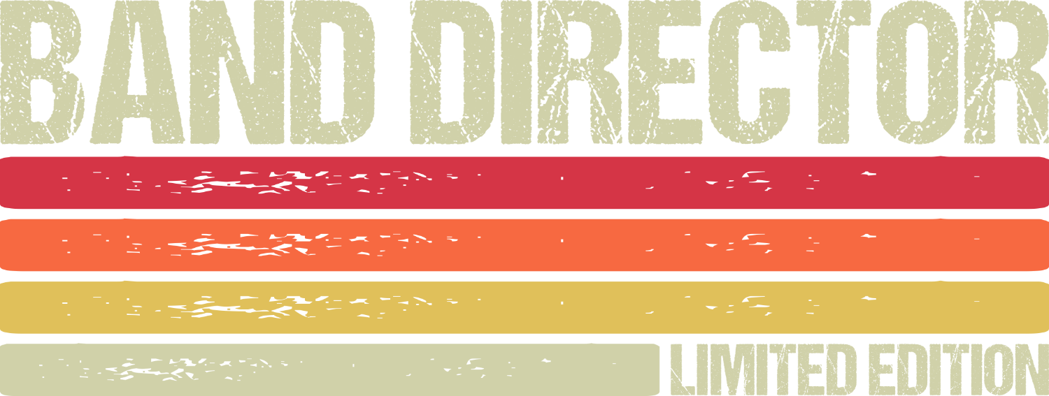 Retro vintage band director design with red, orange, and yellow horizontal stripes, ready to press dtf transfer