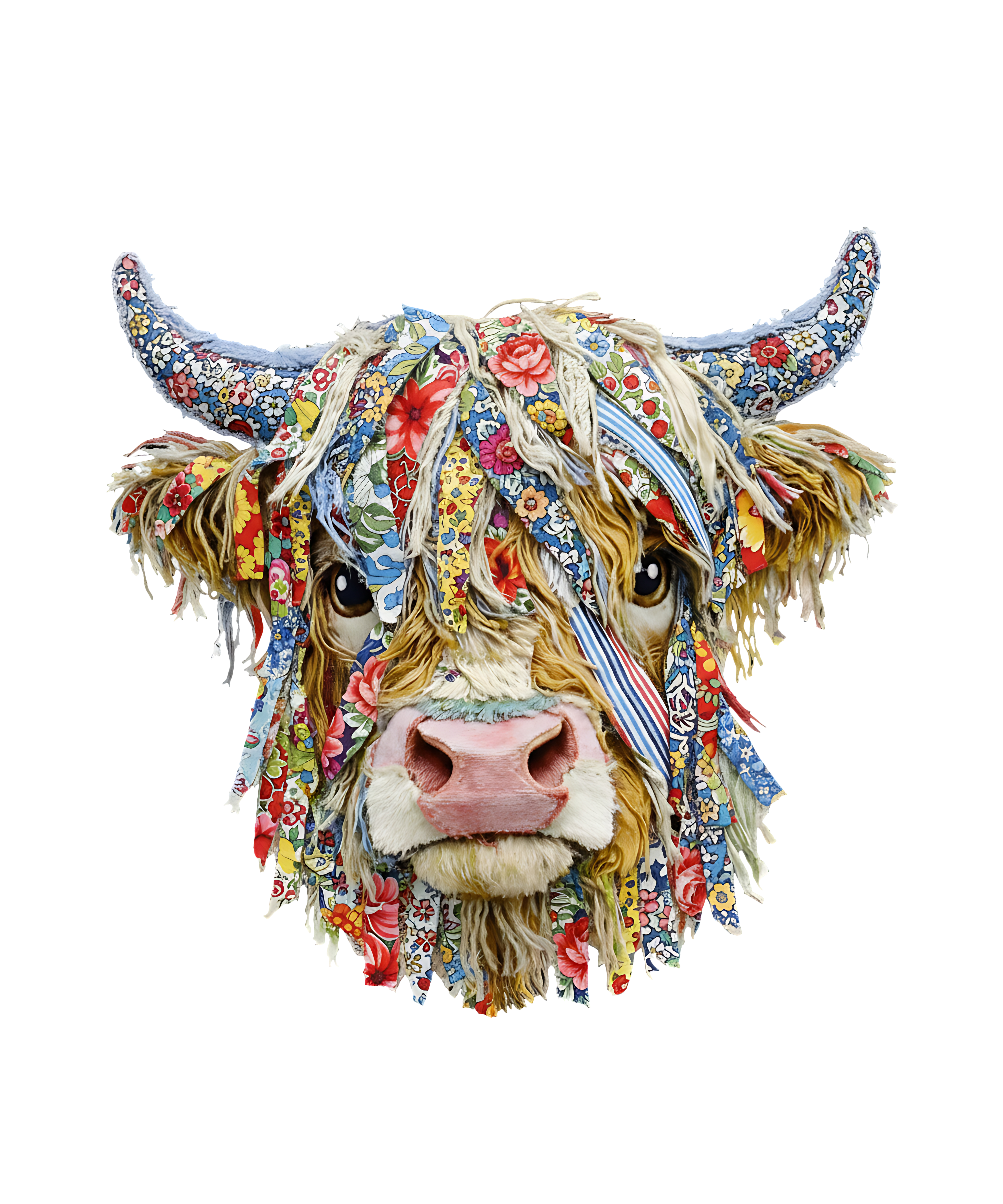 Boho Fabric Strip Highland Cow DTF Transfer