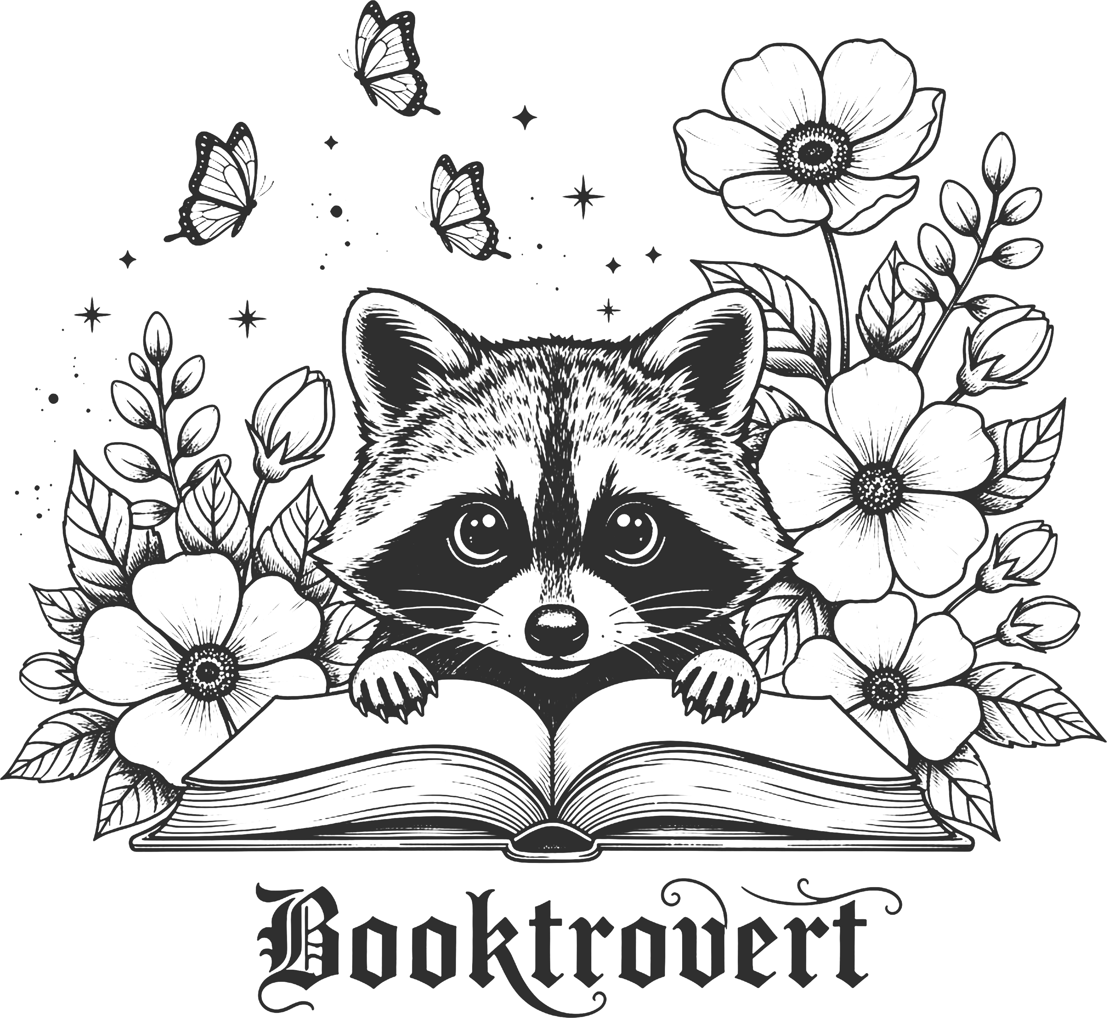 booktrovert raccoon dtf transfer