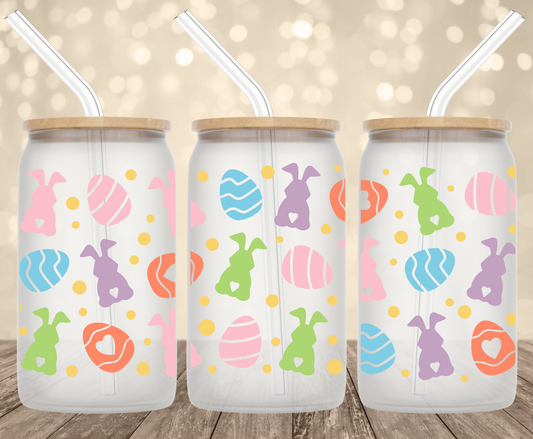 Bunnies and Easter Eggs 16 oz Glass Can
