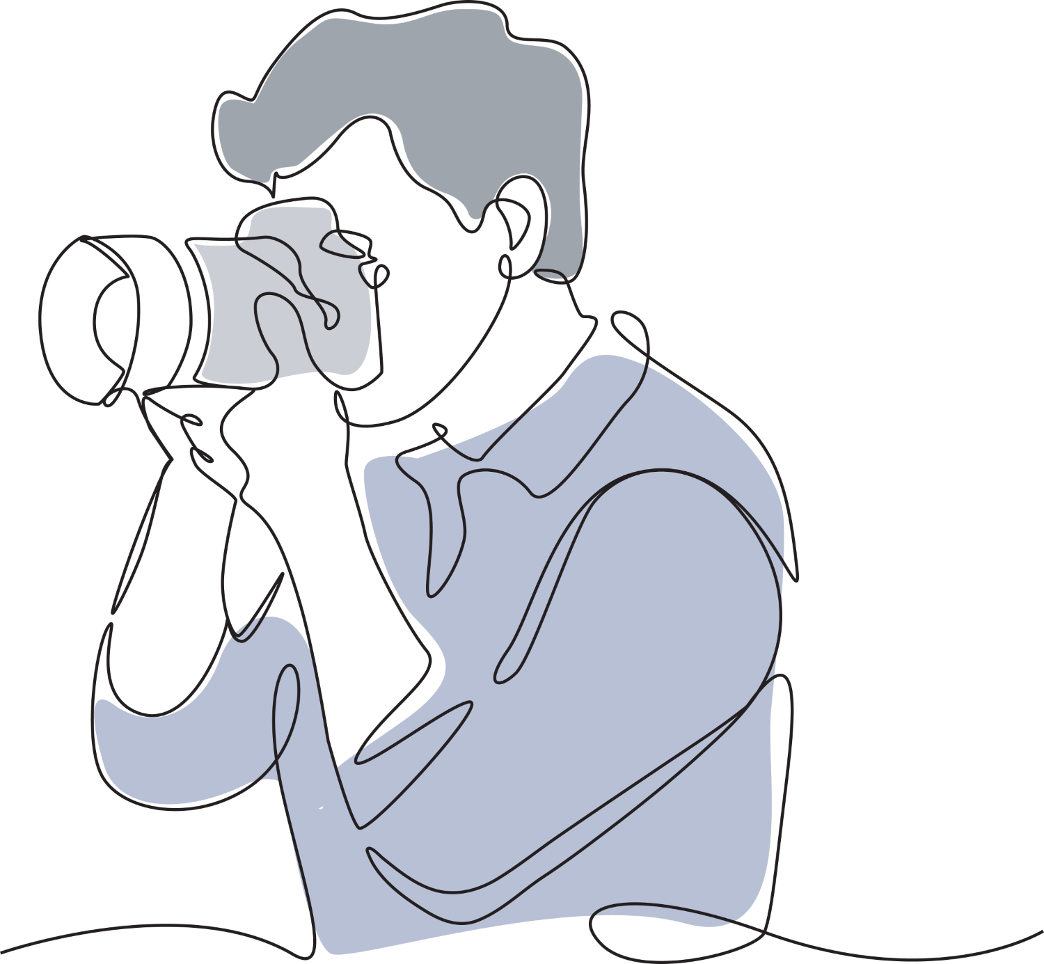 Line art illustration of photographer holding professional camera, ready to press dtf transfer design with minimalist style.