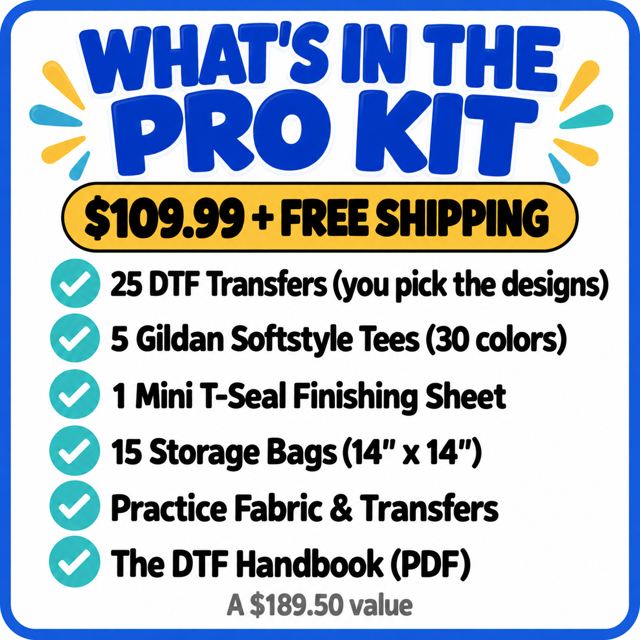 Pro Kit: 25 DTF Transfers + 5 Tees for Heat Press