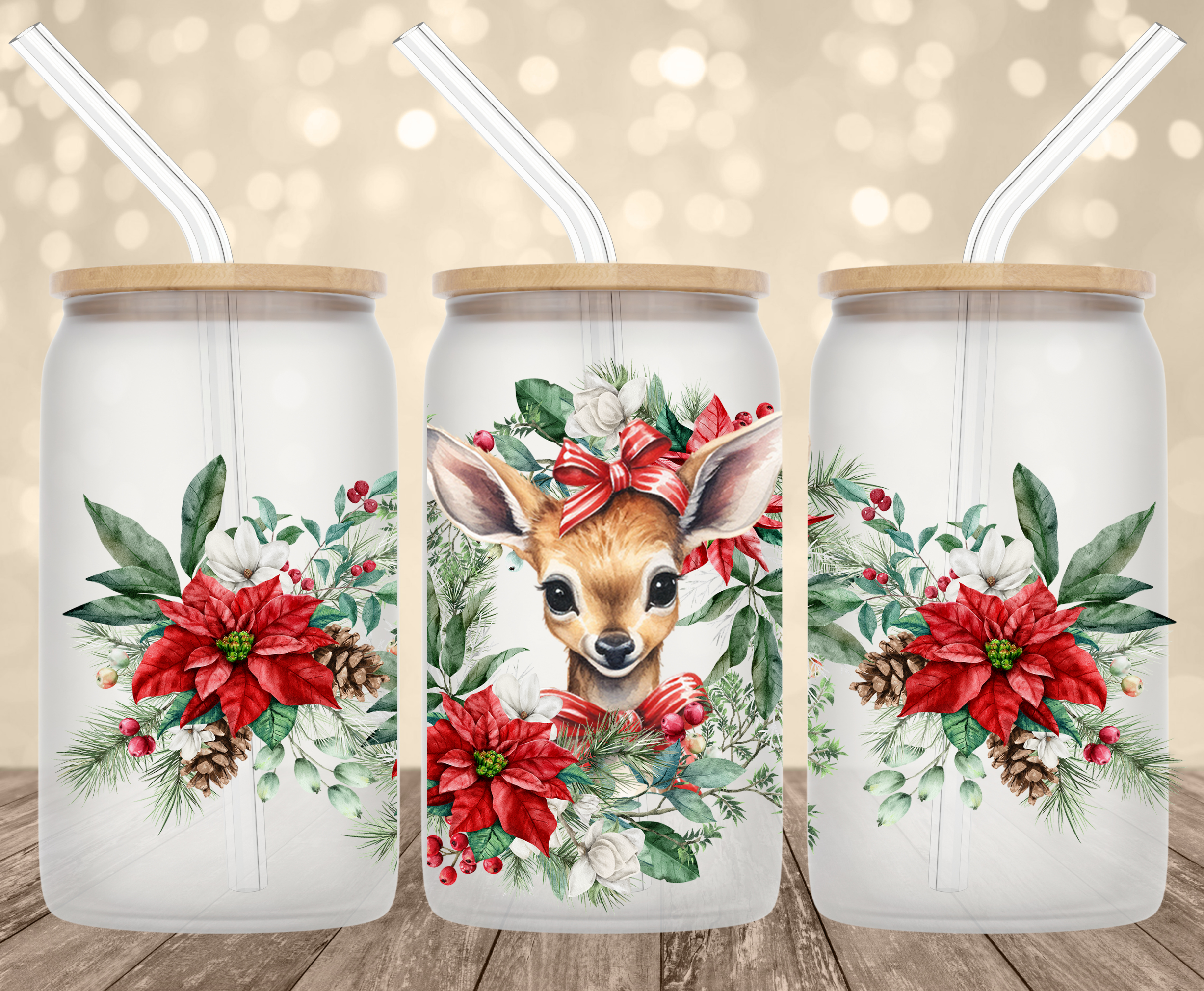 Christmas Deer UV Transfer for 16 oz Glass Can Tumblers