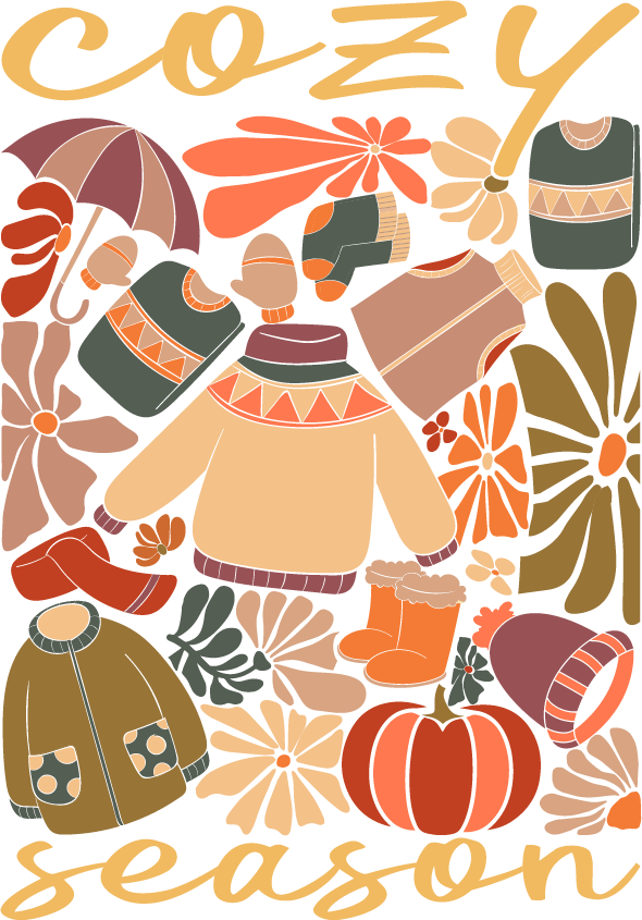 cozy season fall collage dtf transfer