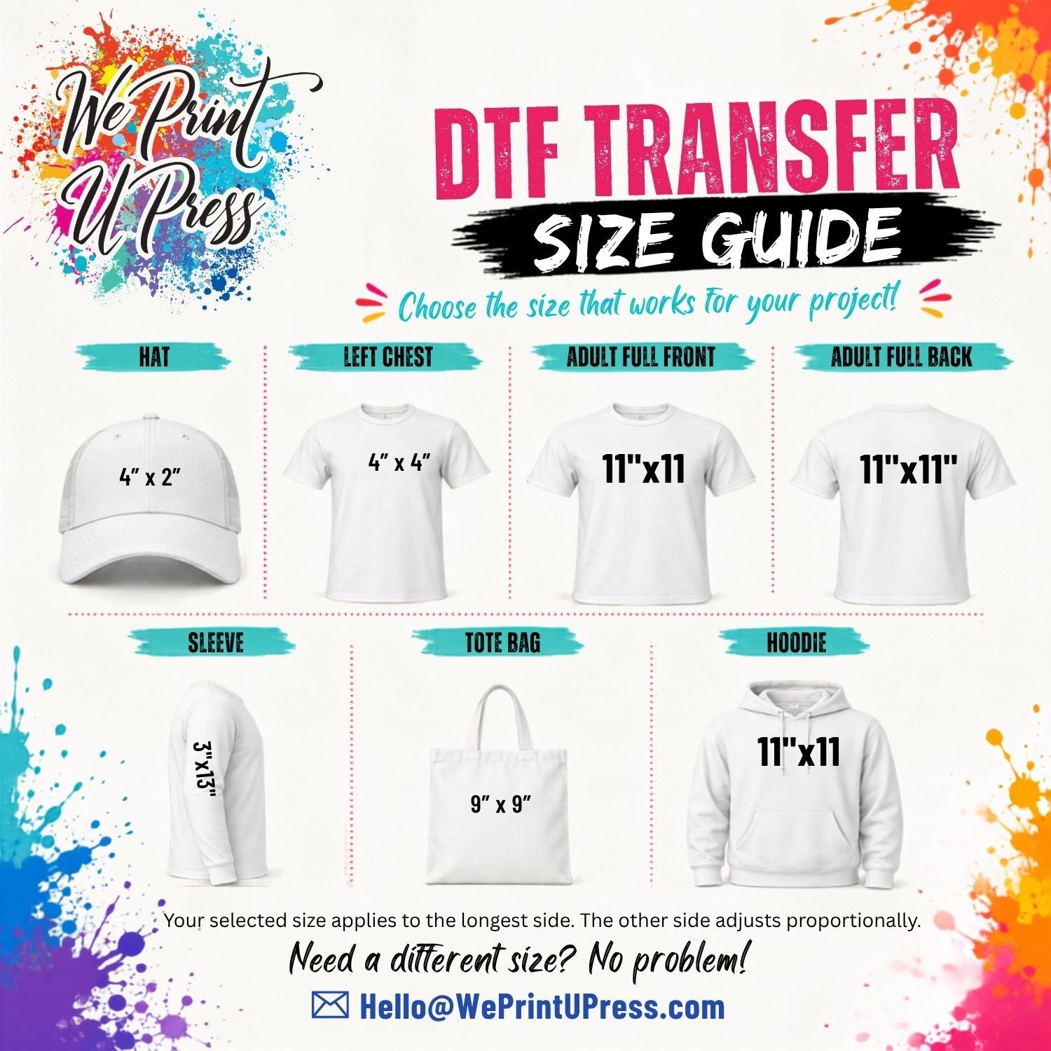 DTF Transfer Size Guide