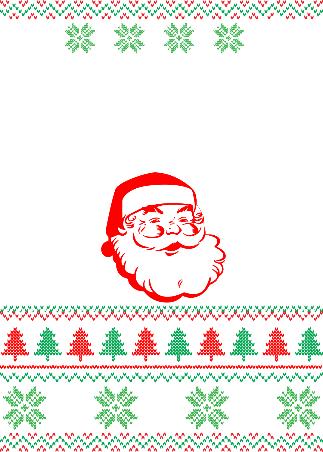 Retro red Santa face with white beard and knit snowflake border design ready to press dtf transfer