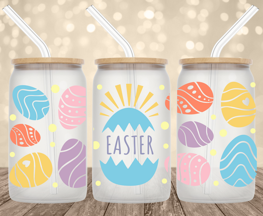 Easter Eggs 16 oz Glass Can
