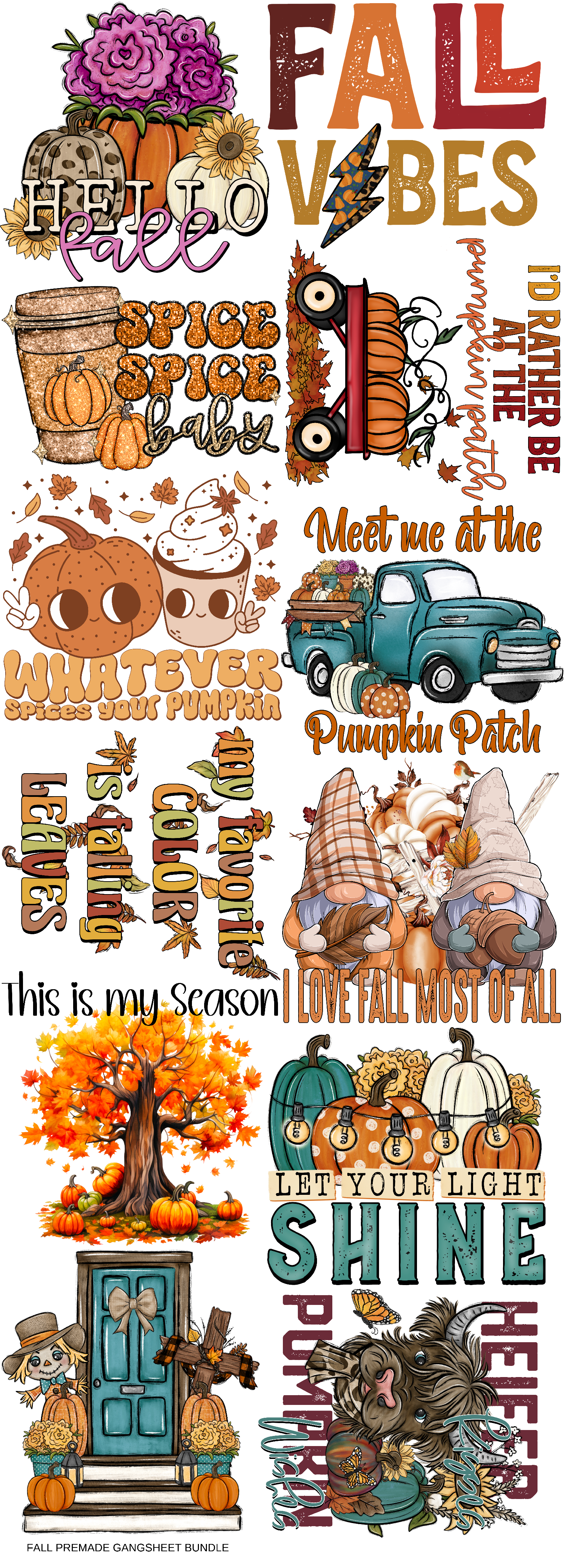 Fall Premade Bundle 60’ Gang Sheet Dtf Transfers