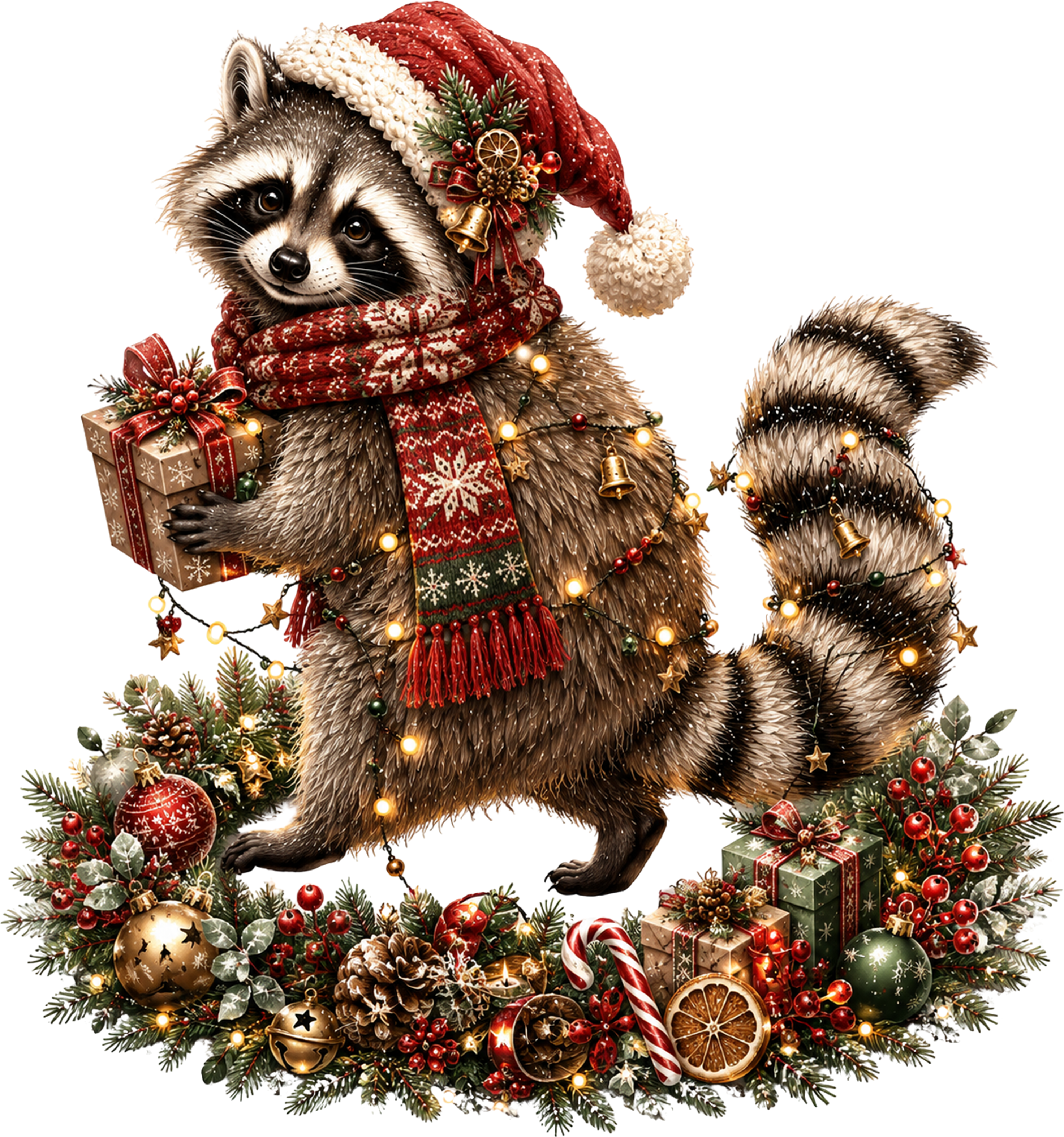 Festive Raccoon Santa Christmas DTF Transfer