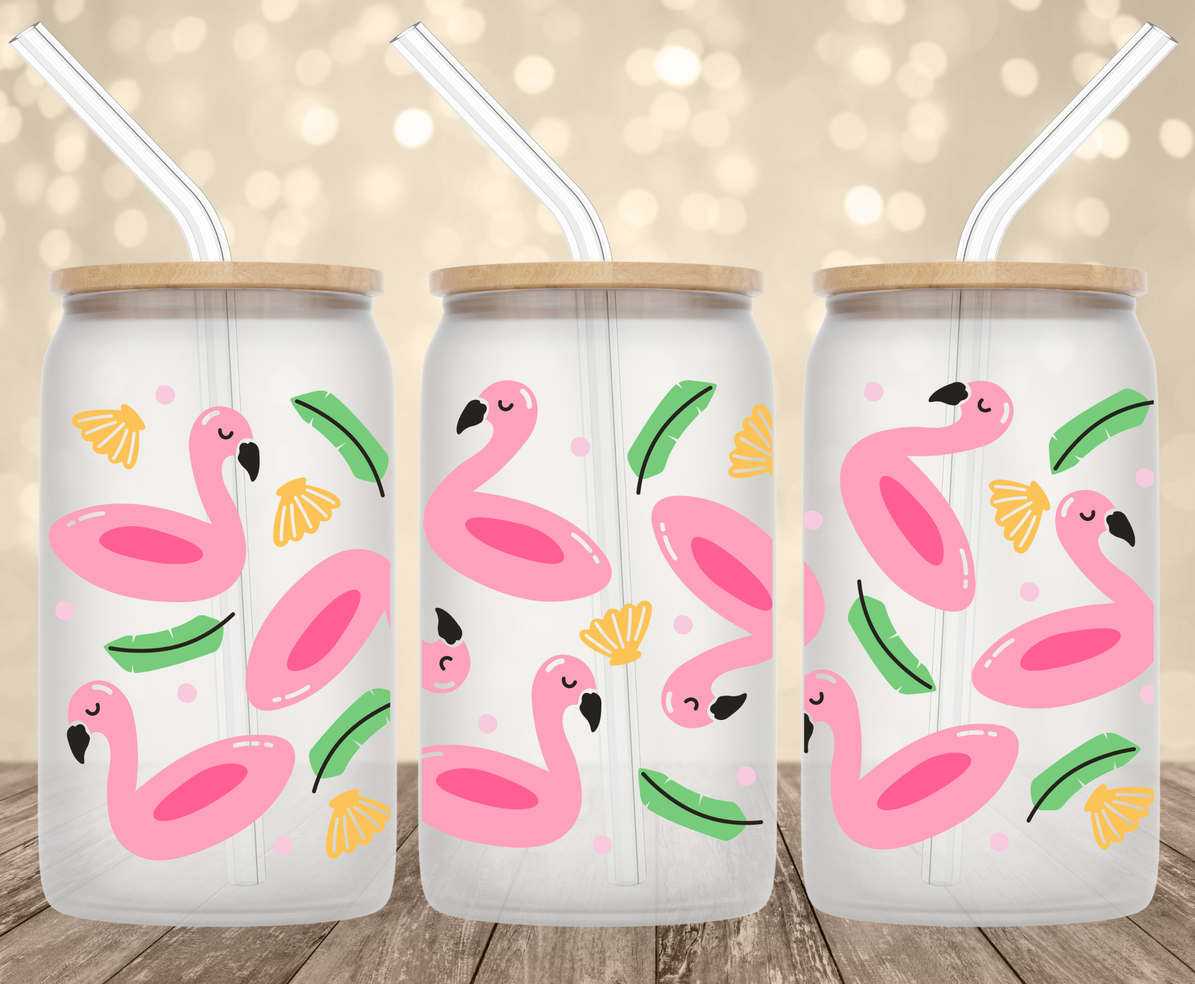 Flamingo Floaties UV Transfer for 16 oz Glass Can Tumblers