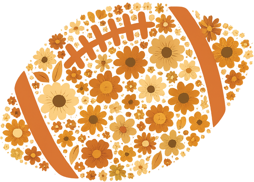 Golden sunflower garden pattern with warm orange, cream, and yellow flowers, ready to press dtf transfer design