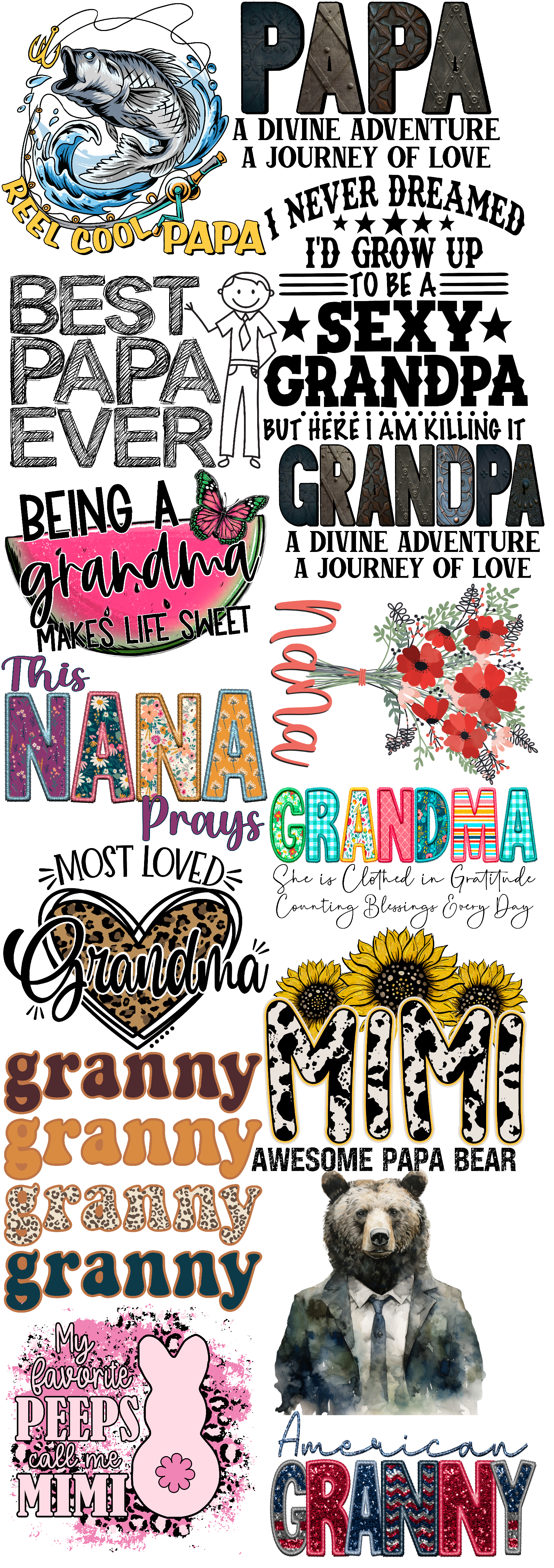 Grandparents Premade Bundle 60’ Gang Sheet Dtf Transfers