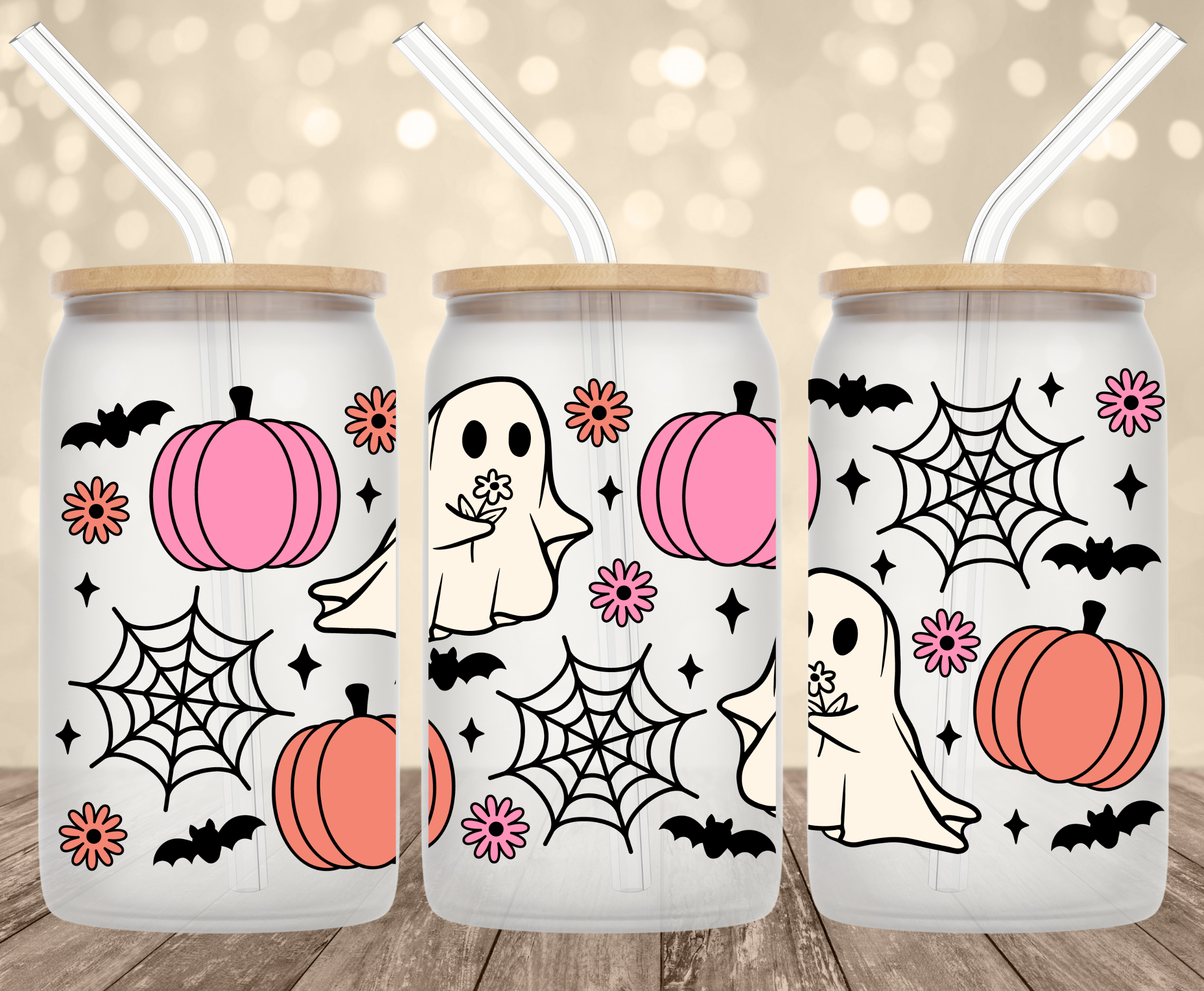 Ghost Pumpkin 16 Oz Glass Can