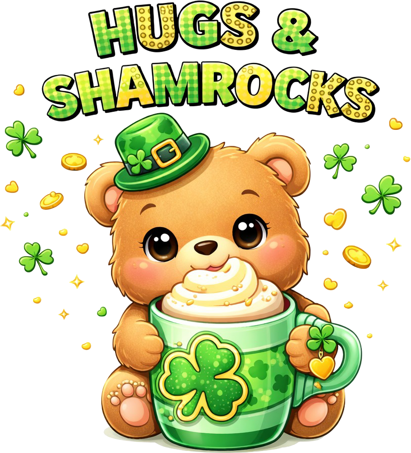 Hugs & Shamrocks Cute Bear DTF Transfer