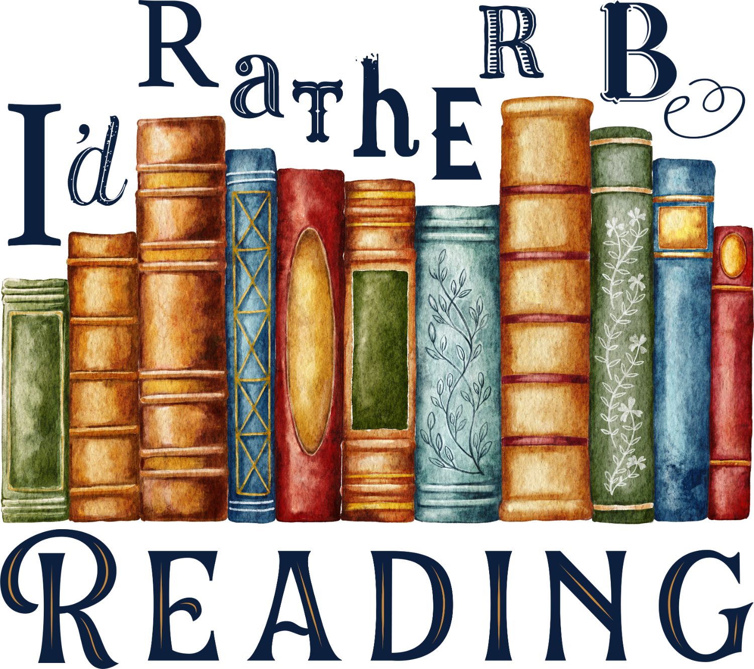 Vintage stacked books illustration with 'I'd Rather Be Reading' text, ready to press dtf transfer design for book lovers