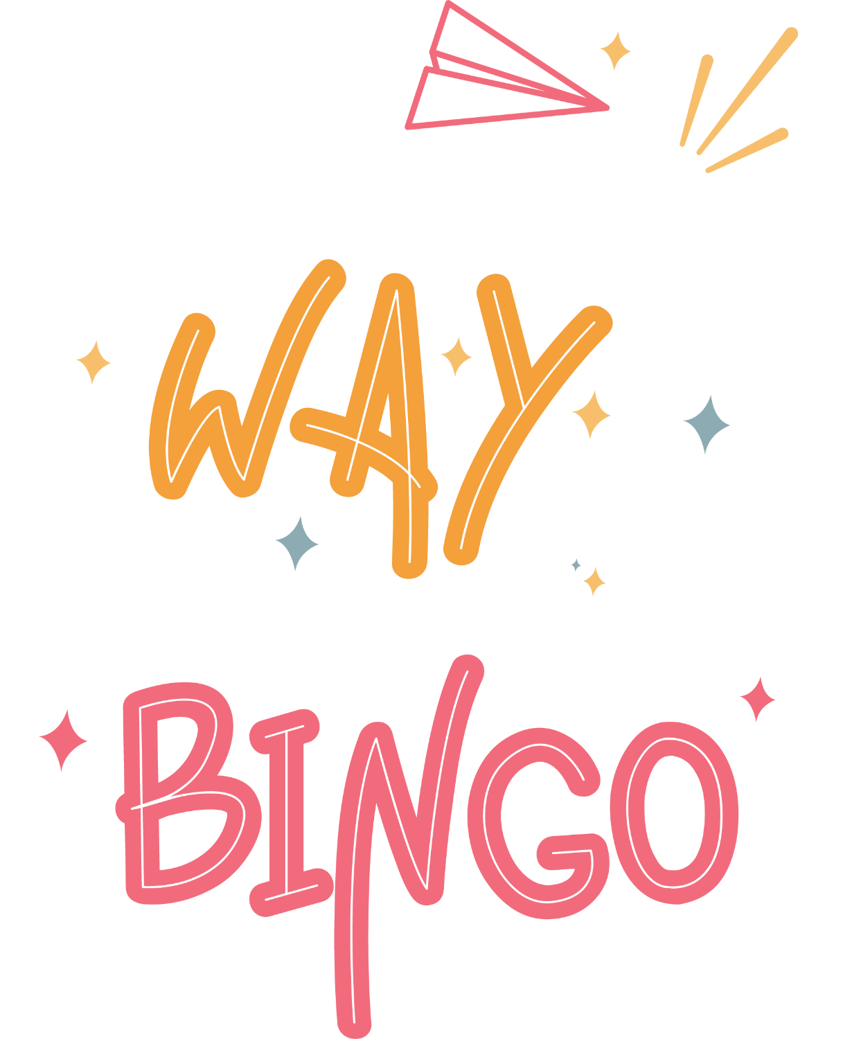 Out of my way Bingo ready to press dtf transfer with orange and pink text, sparkle accents, and geometric design elements