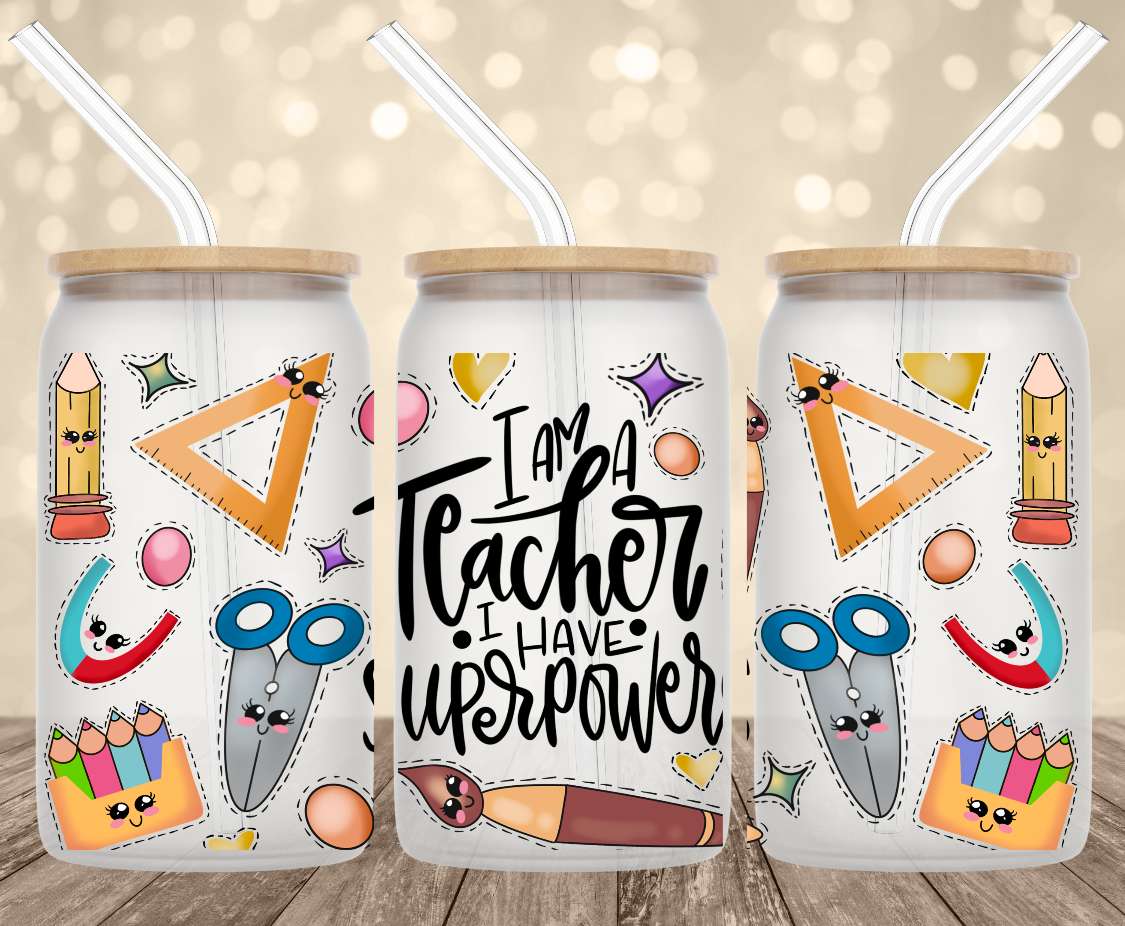 I Am Teacher Have Superpower 16 Oz Glass Can