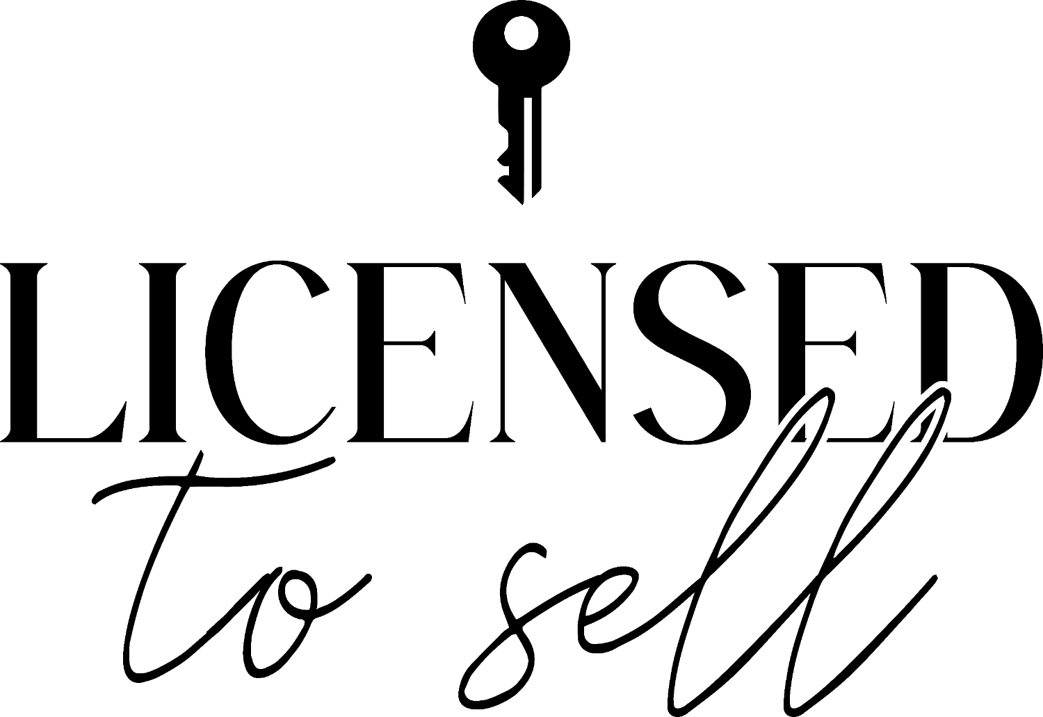 Black key icon with elegant script text reading 'Licensed to Sell' — ready to press dtf transfer