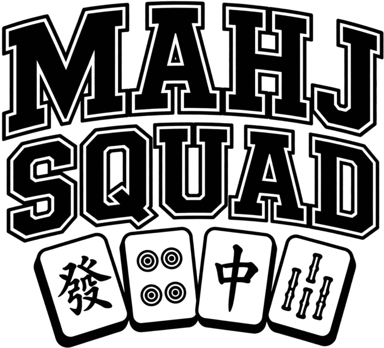 Math Squad Mahjong design with bold black lettering and mahjong tiles, ready to press dtf transfer