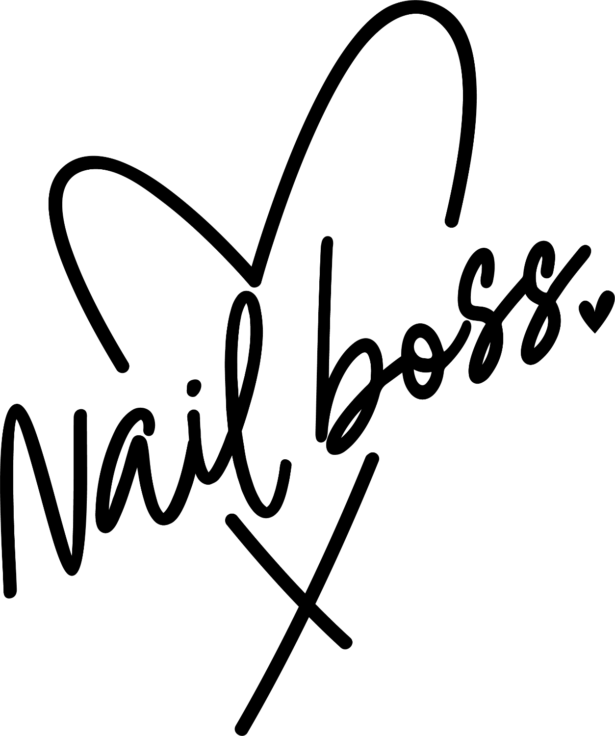 Black handwritten script reading "Nail boss" with heart detail, ready to press dtf transfer