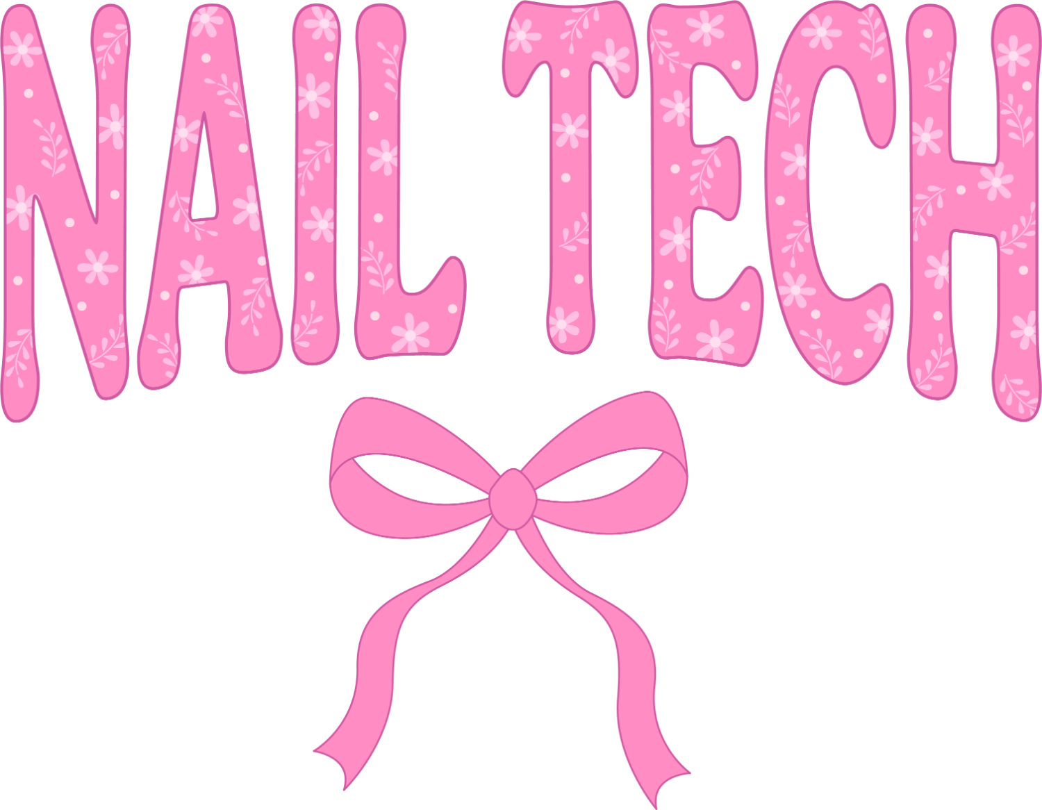 Pink winter tech bow with snowflake and dot pattern ready to press dtf transfer