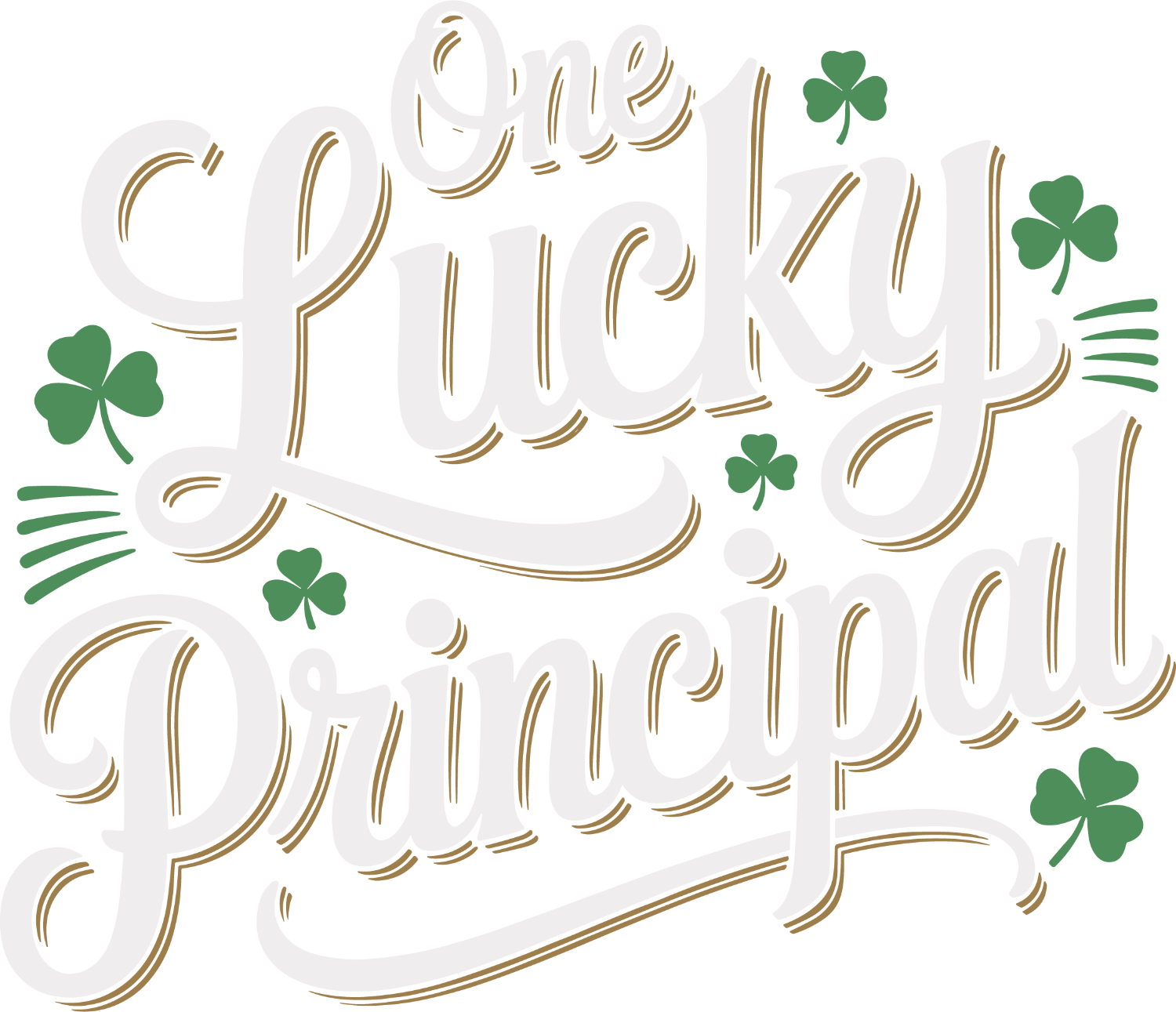 Hand-lettered 'Cute Picky Drinker' text with gold outlines and green shamrocks ready to press dtf transfer