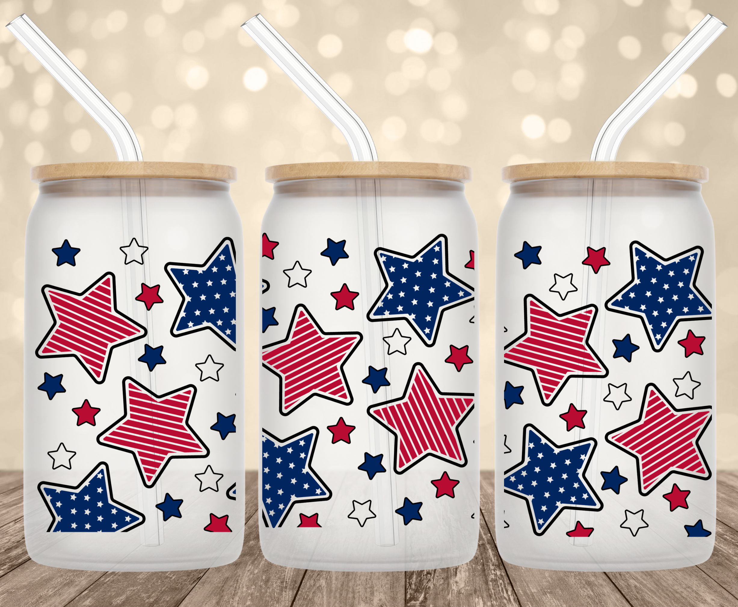 Patriotic Stars 16 Oz Glass Can