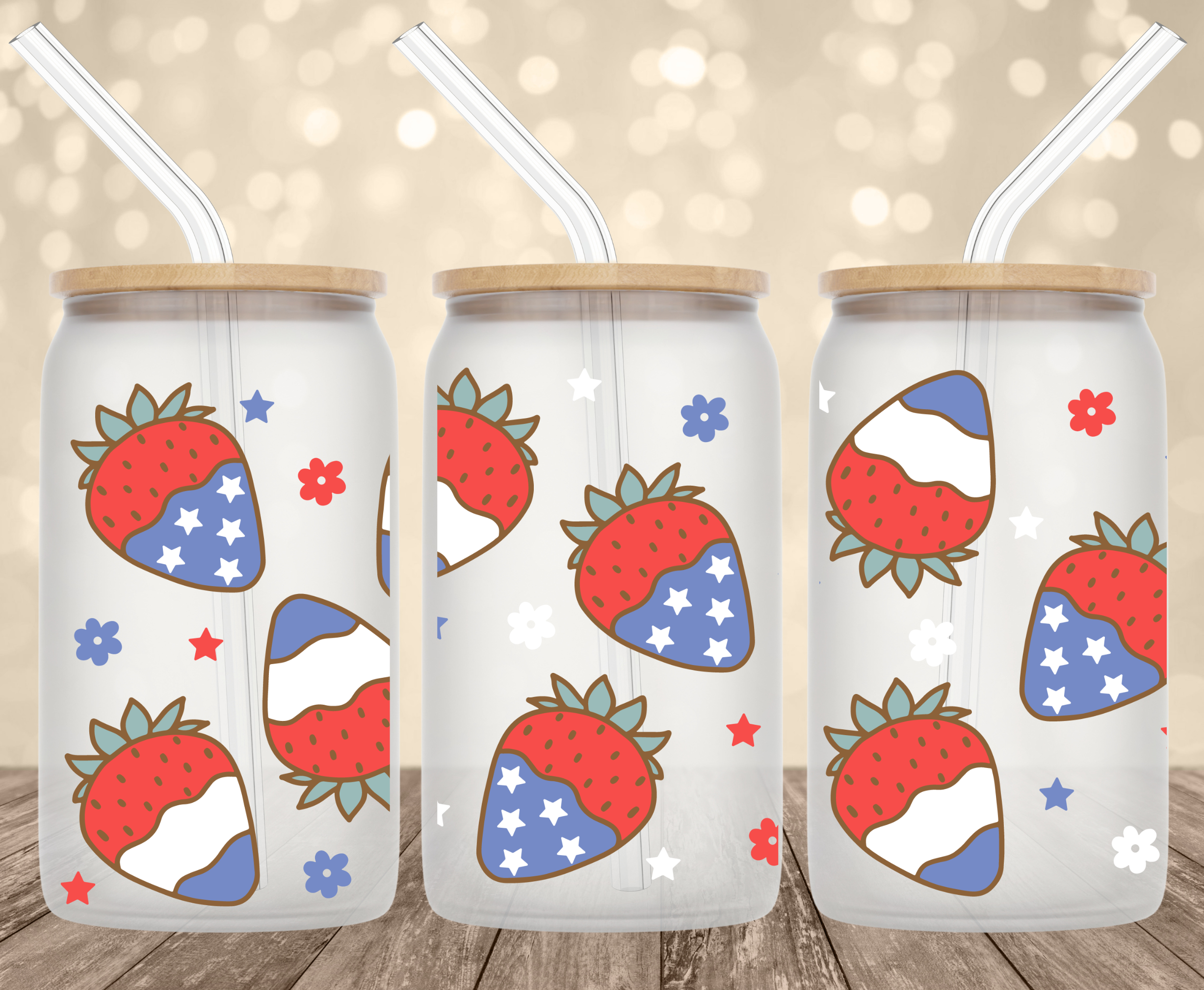 Patriotic Strawberries 16 Oz Glass Can