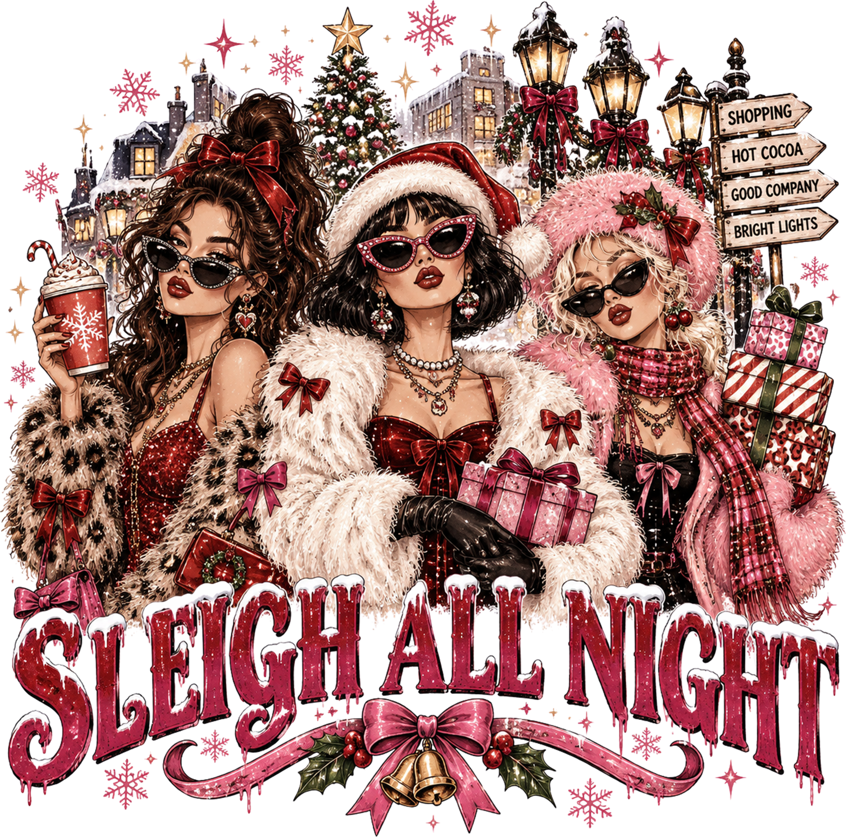 Sleigh All Night Christmas Girls DTF Transfer