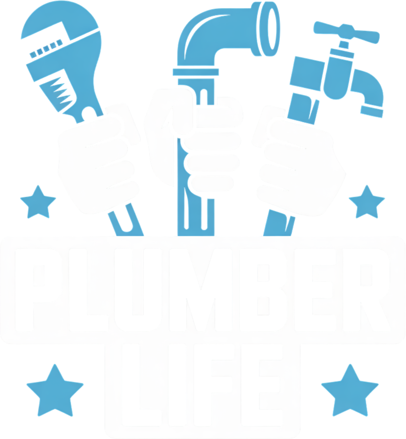 Blue plumbing tools icons including wrench, pipe, and faucet design ready to press dtf transfer