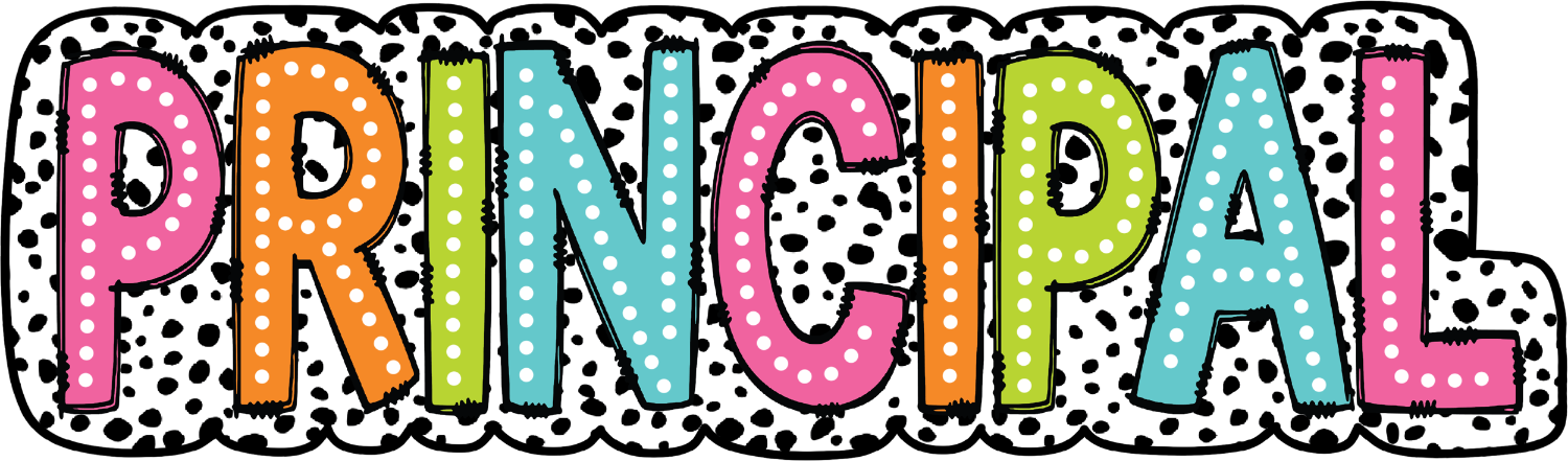 Colorful Principal polka dot DTF transfer with multicolored letters and black polka dots, ready to press dtf transfer