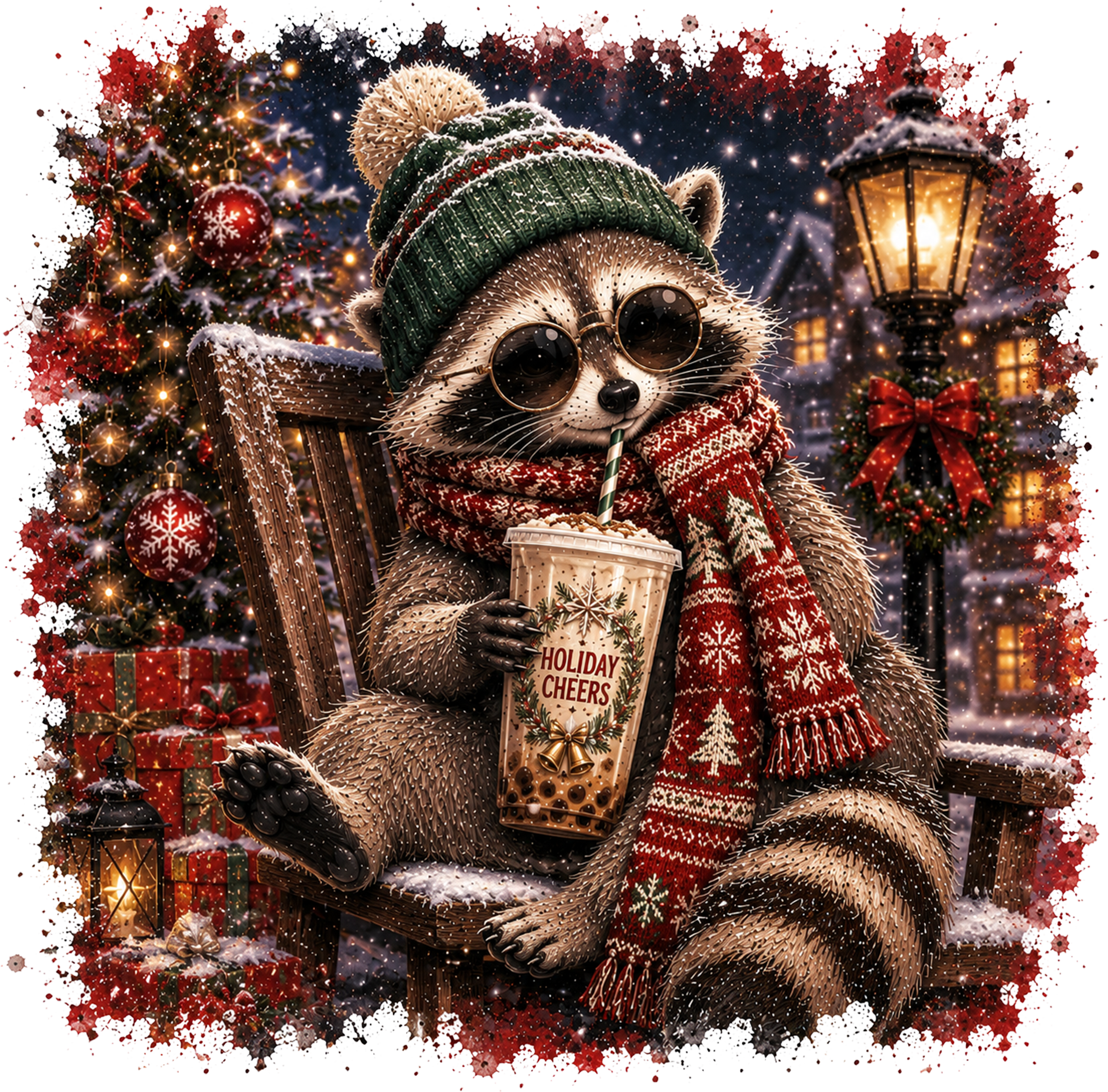 Raccoon Holiday Cheer DTF Transfer